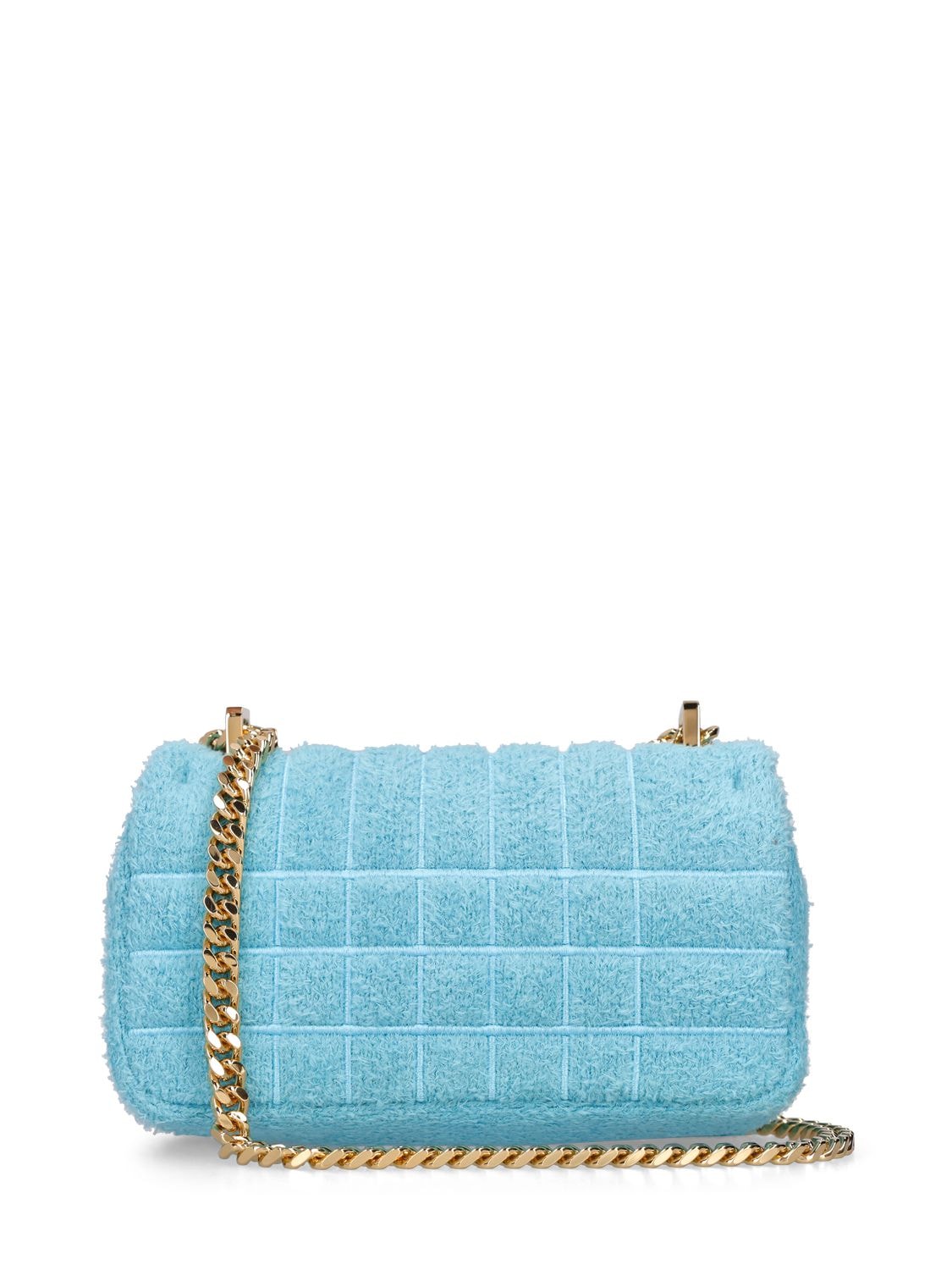 Shop Burberry Mini Lola Quilted Cotton Shoulder Bag In Vivid Turquoise