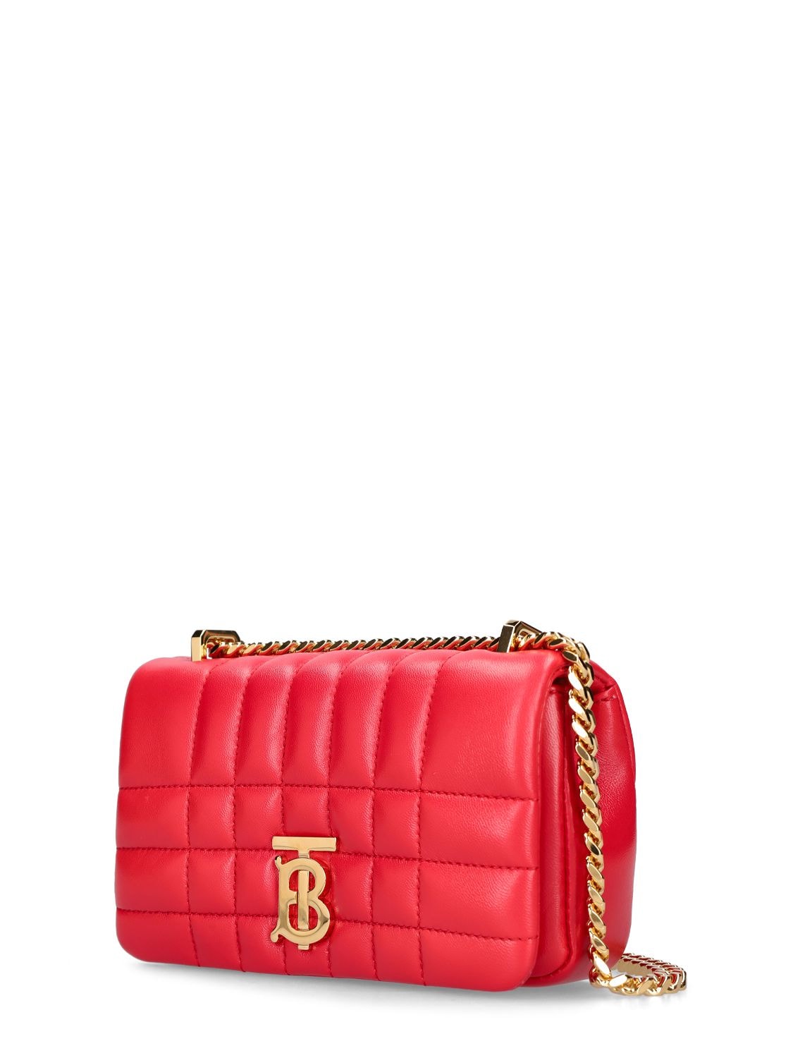 Shop Burberry Mini Lola Quilted Leather Shoulder Bag In Bright Red