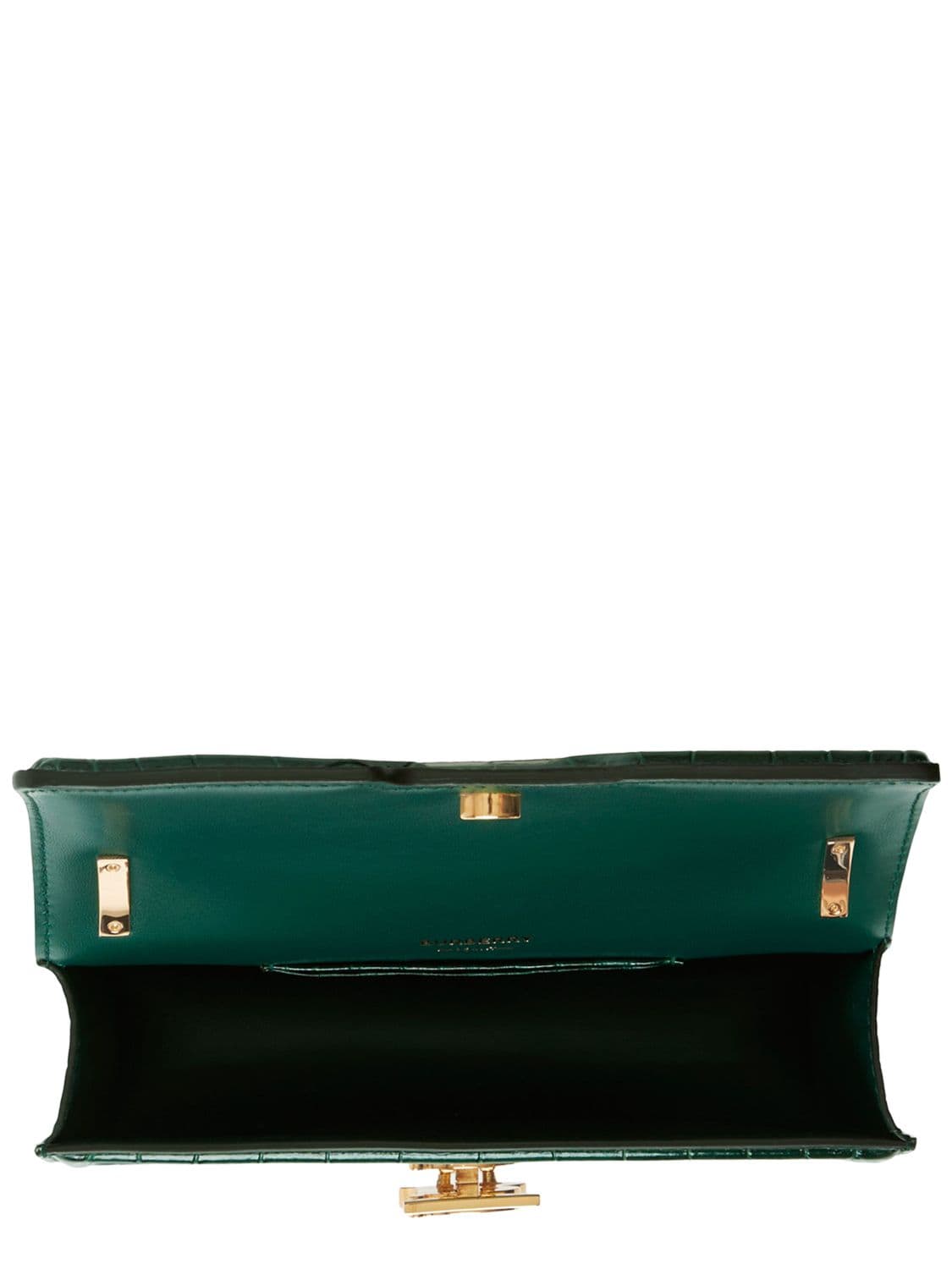 Shop Burberry Mini Tb Elongated Leather Shoulder Bag In Dk Vir Green