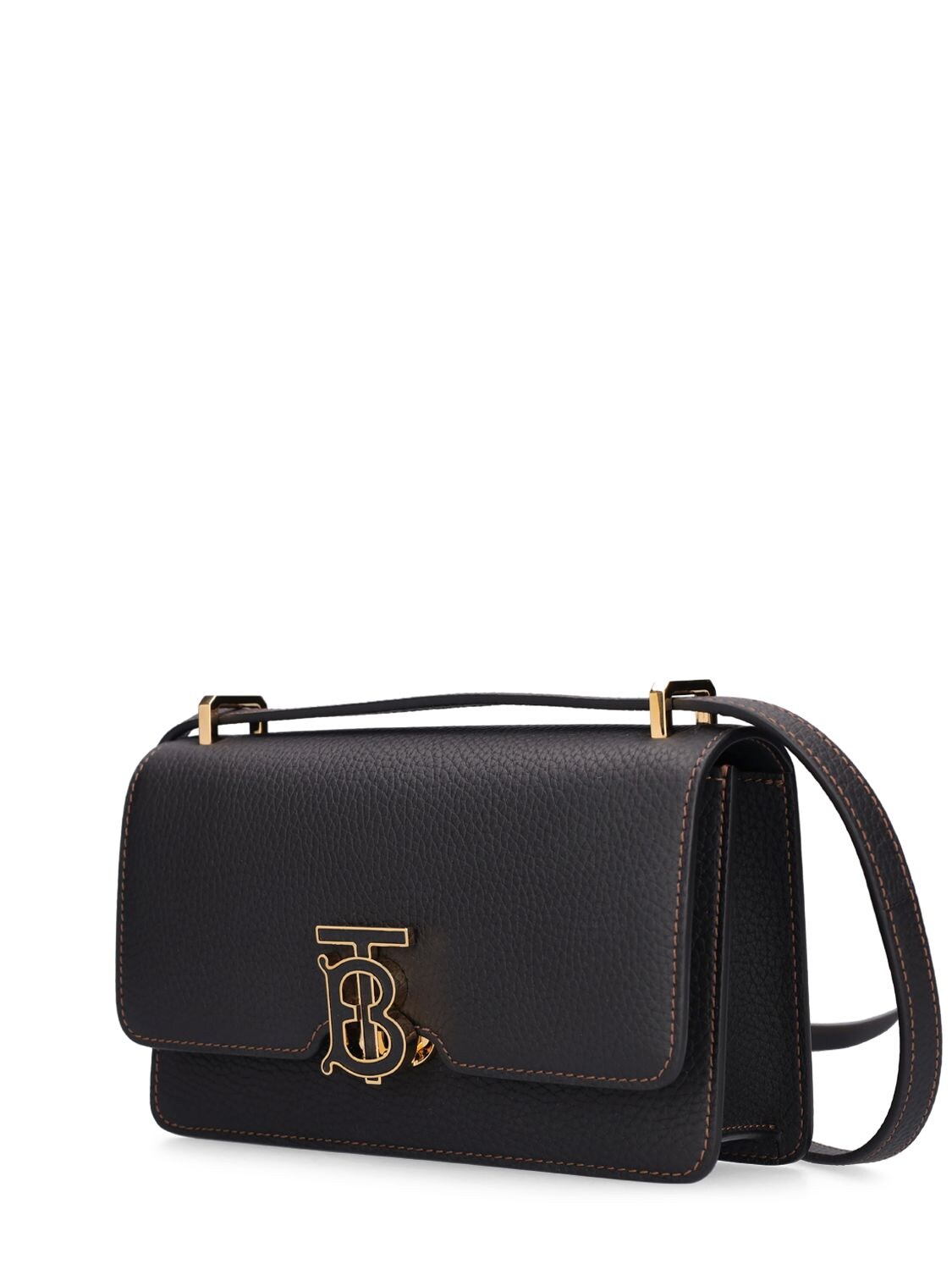 Shop Burberry Mini Tb Elongated Leather Shoulder Bag In Black