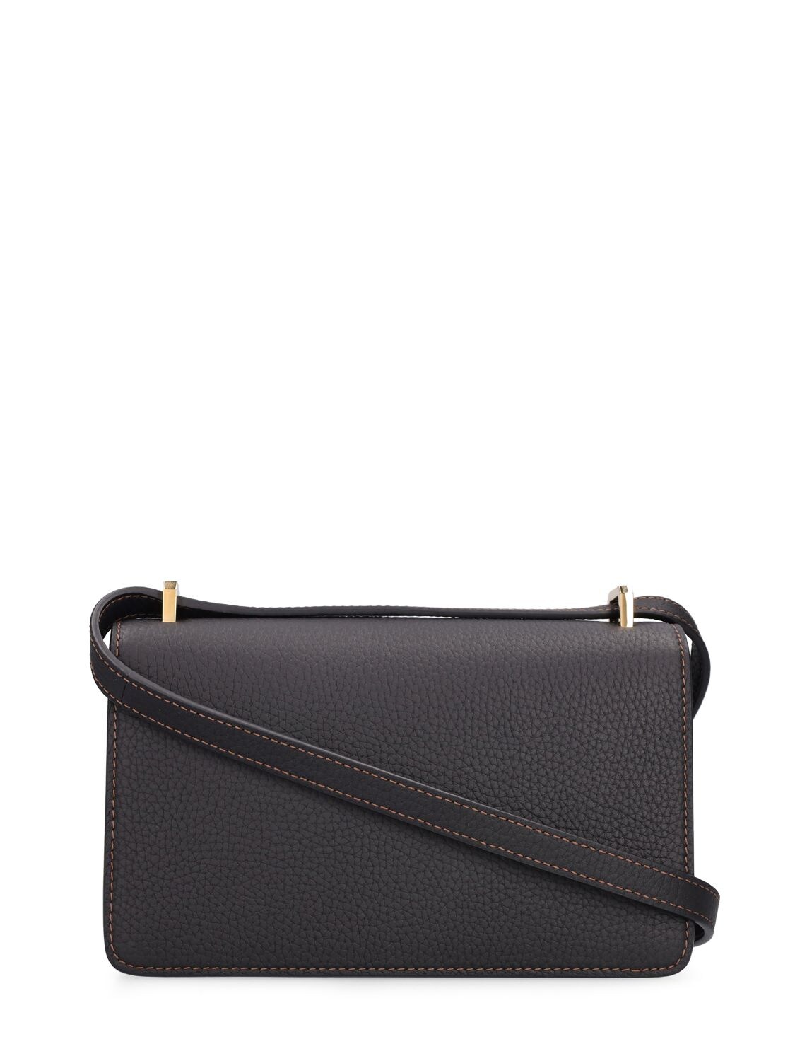 Shop Burberry Mini Tb Elongated Leather Shoulder Bag In Black