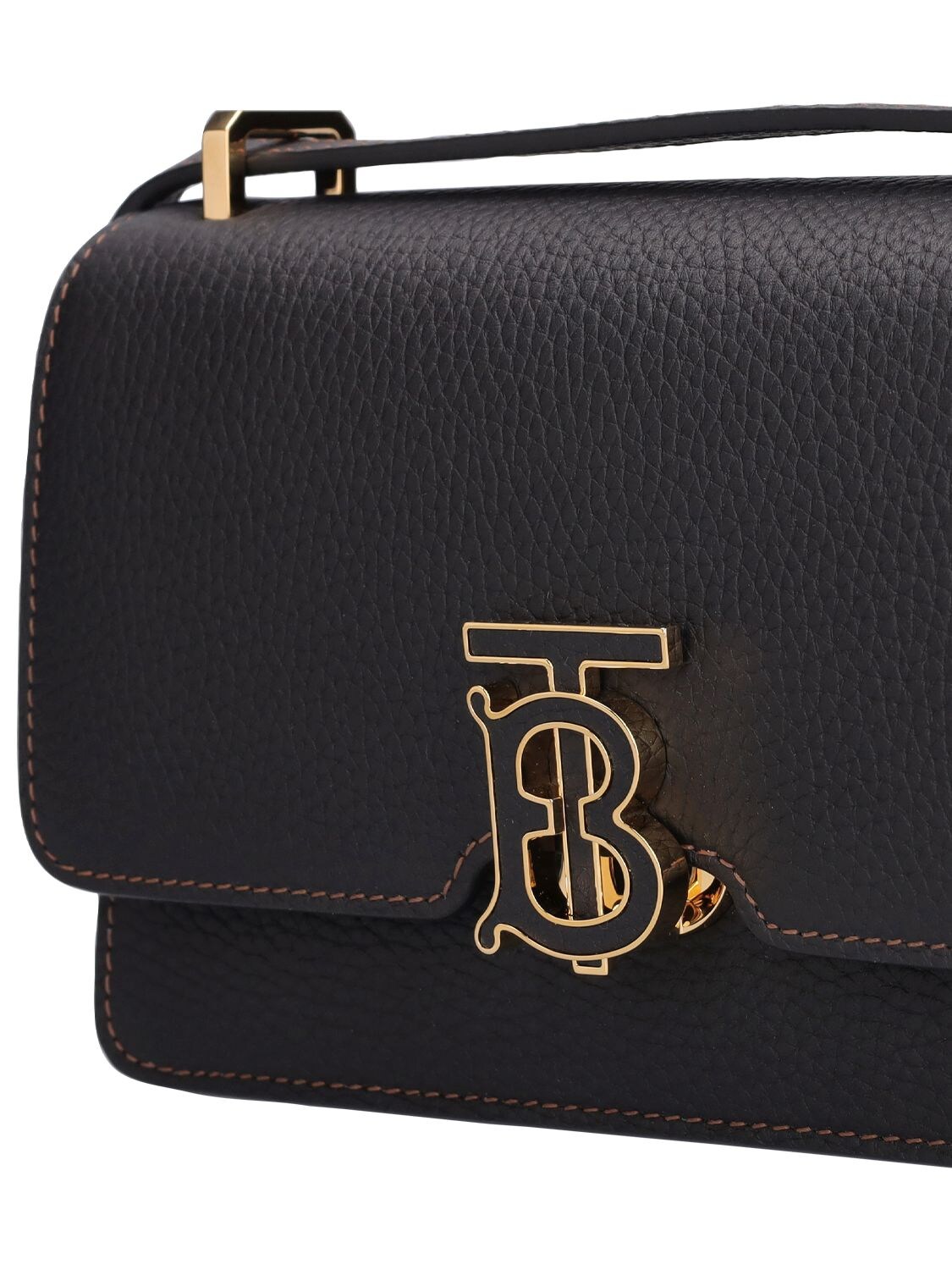 Shop Burberry Mini Tb Elongated Leather Shoulder Bag In Black