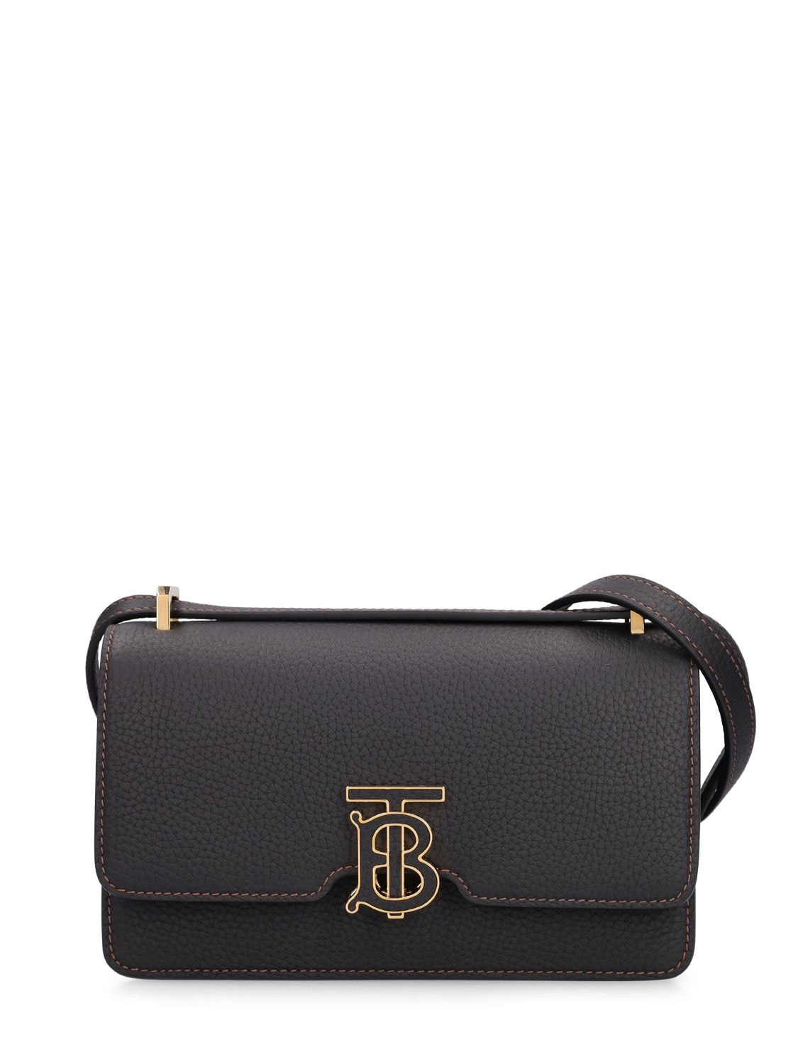 Burberry Mini Tb Elongated Leather Shoulder Bag In Black