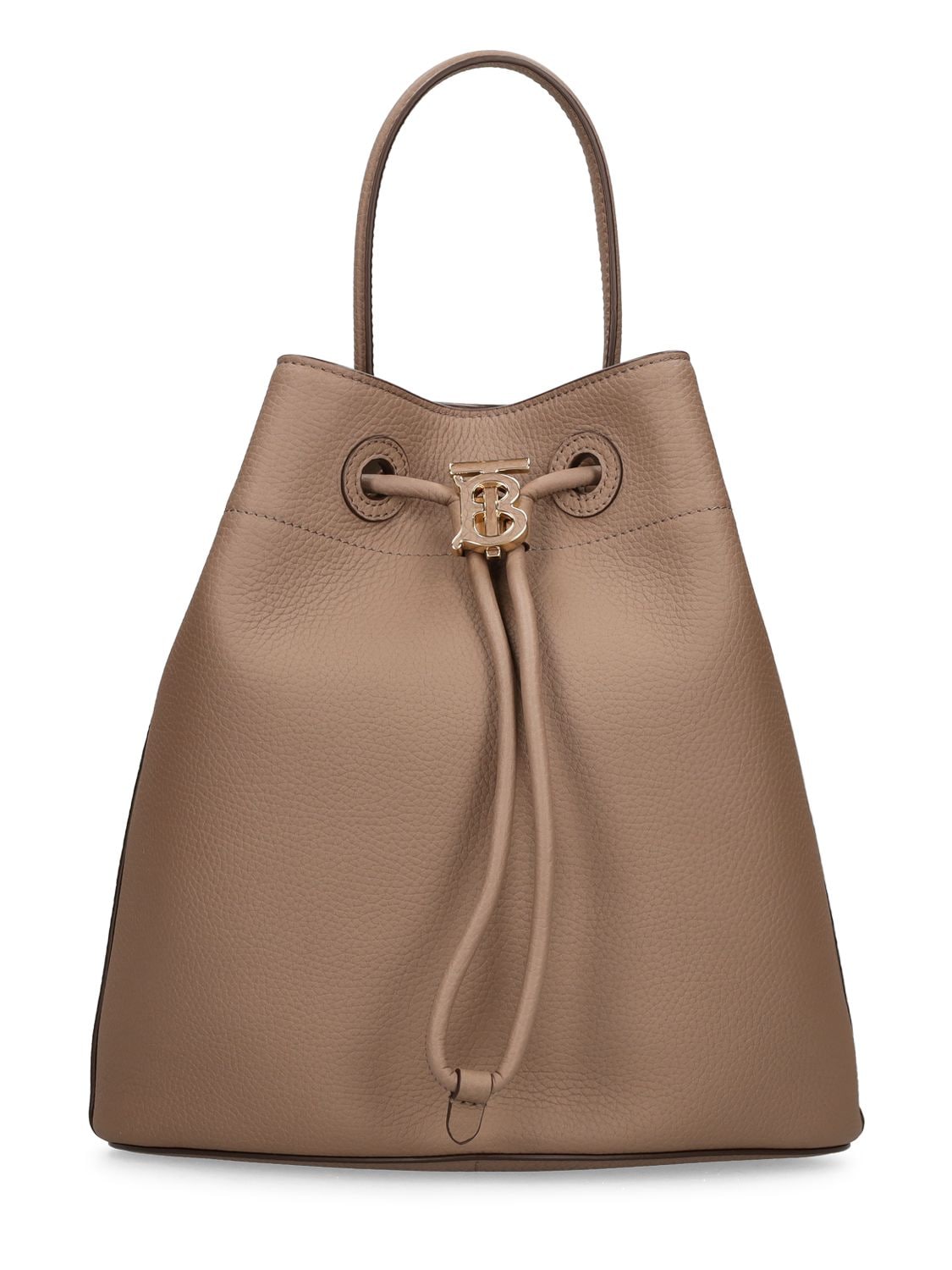 Burberry Small Drawstring Leather Bucket Bag In Light Saddle