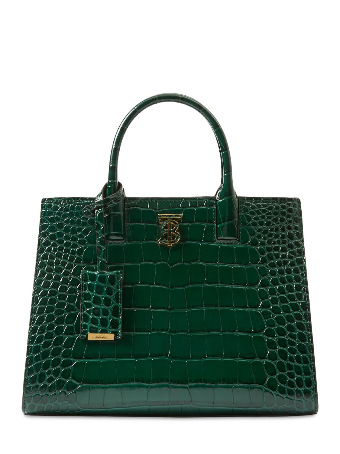 Shop Burberry Mini Frances Embossed Leather Top Handle In Dk Vir Green