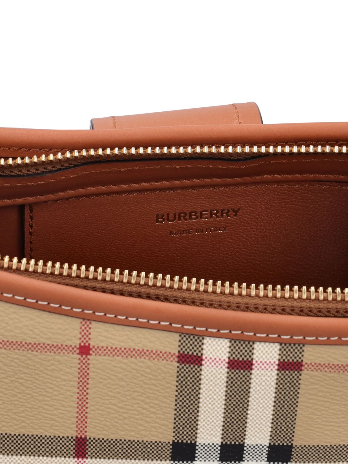 Shop Burberry Sling Check Shoulder Bag In Vntg Chk,brown