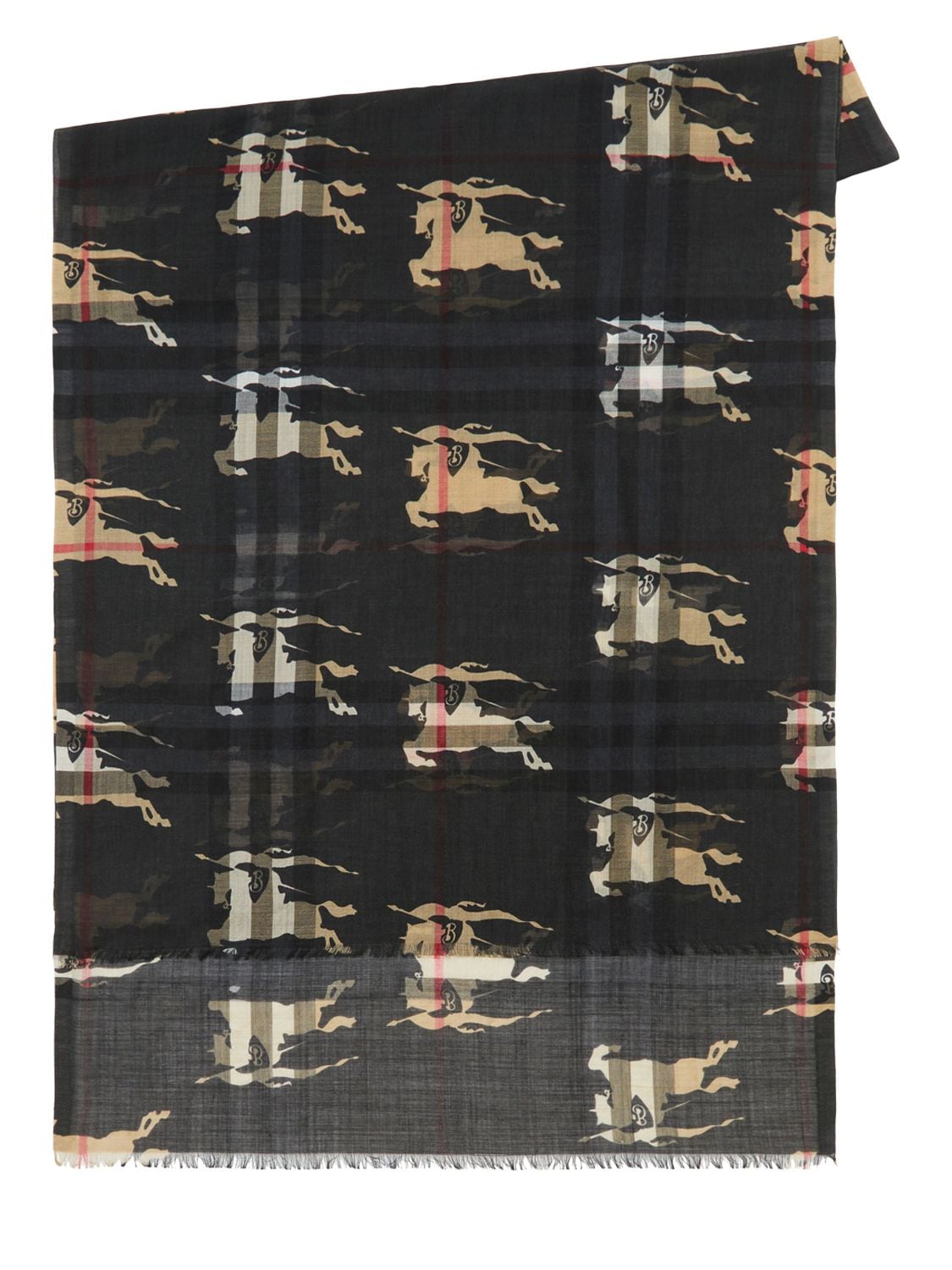 BURBERRY CHECK KNIGHT PRINTED WOOL & SILK SCARF