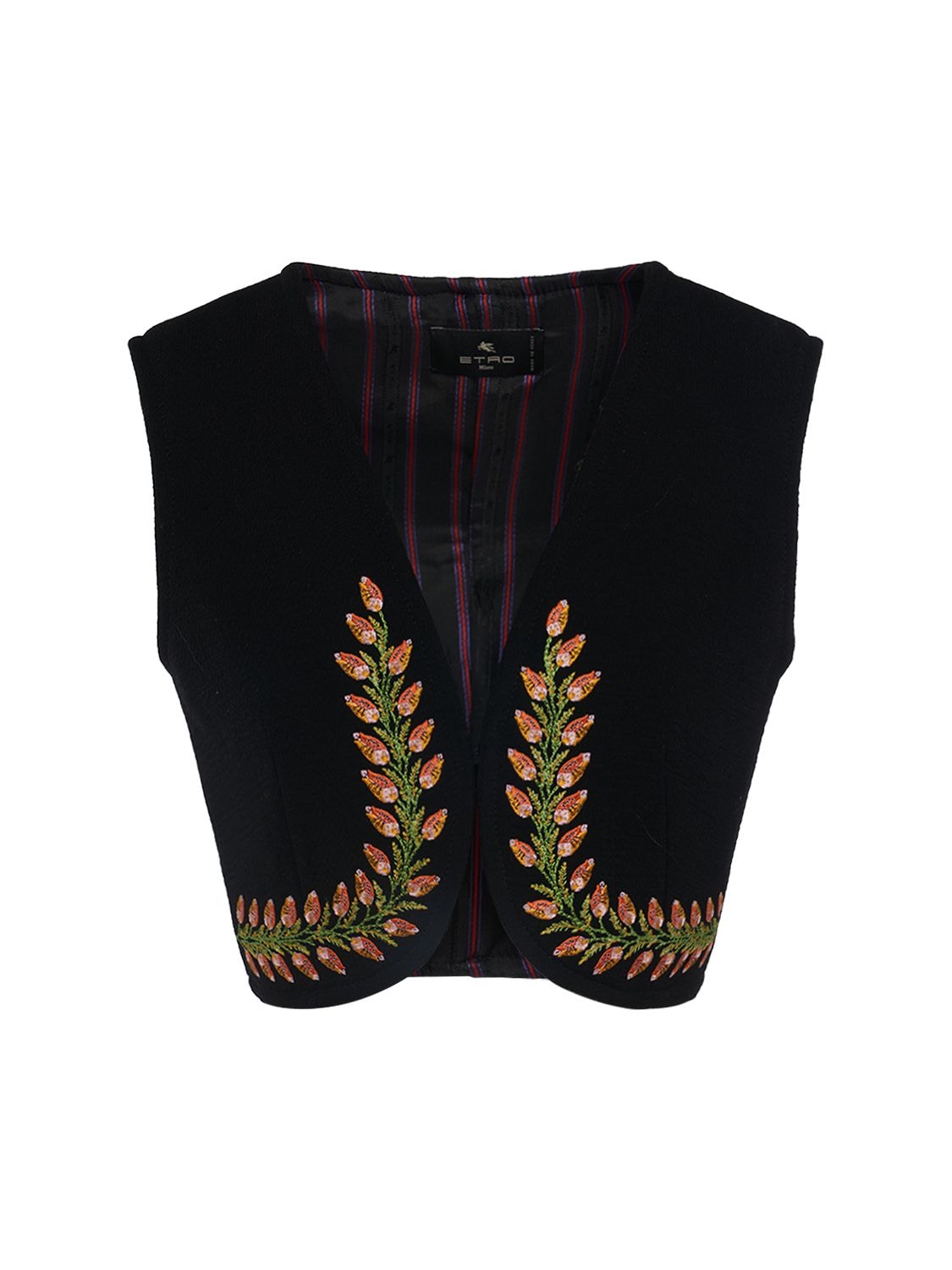 Etro Embroidered Wool Waistcoat In Black