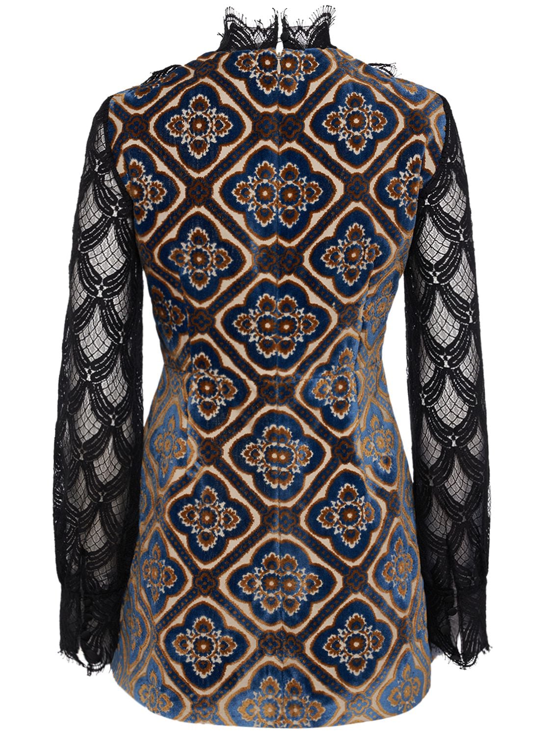 Shop Etro Tapestry Velvet & Lace Mini Dress In Multicolor