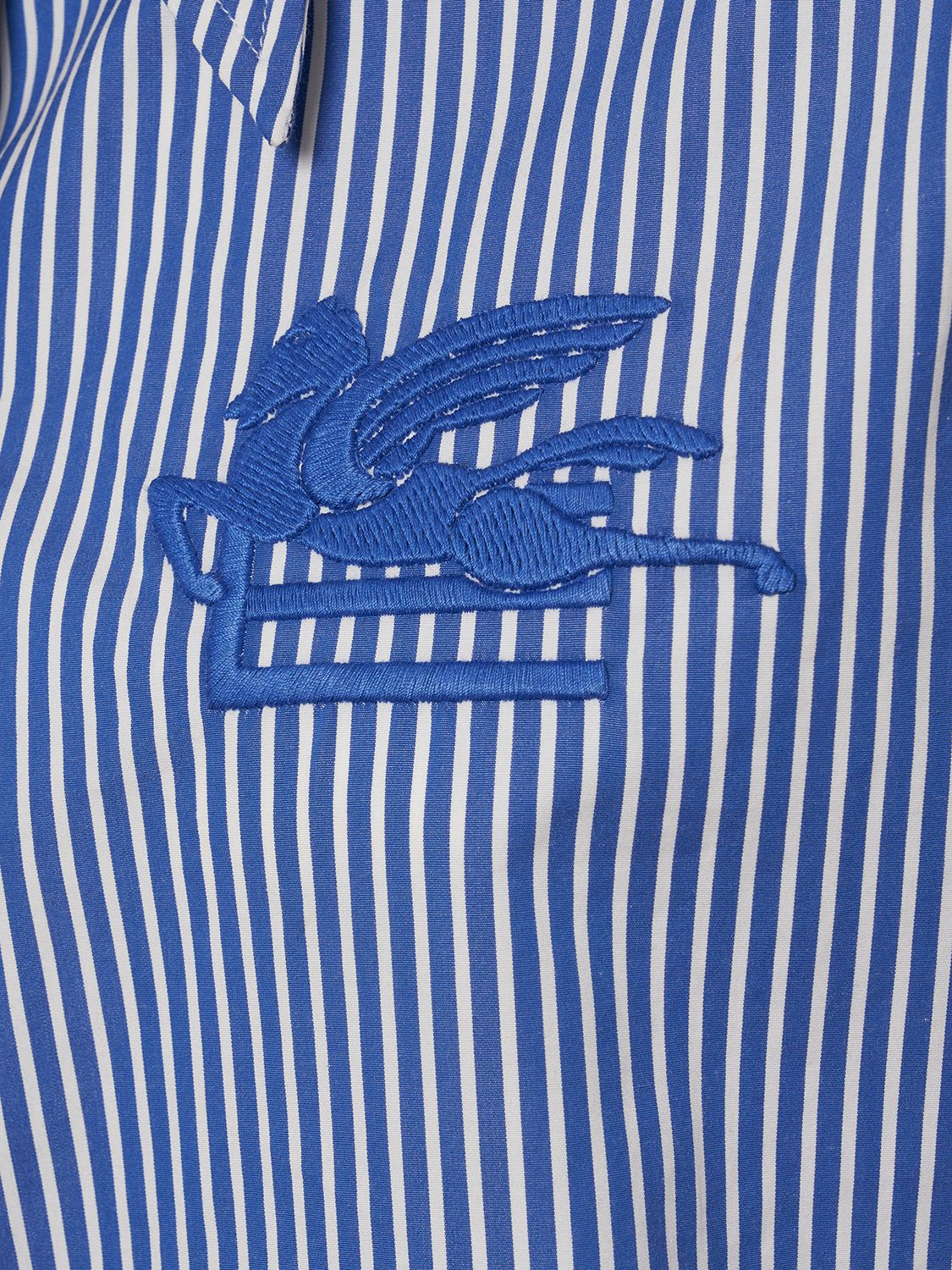 Shop Etro Striped Cotton Poplin Shirt W/logo In Blue,white