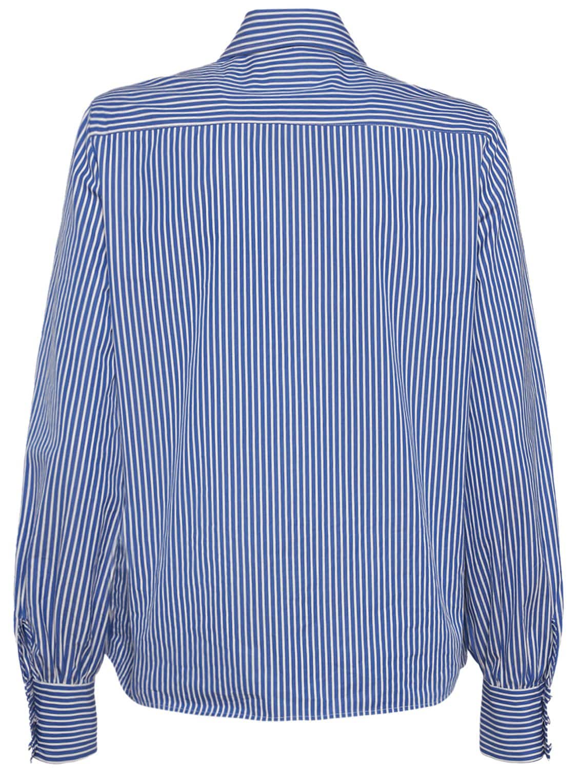 Shop Etro Striped Cotton Poplin Shirt W/logo In Blue,white