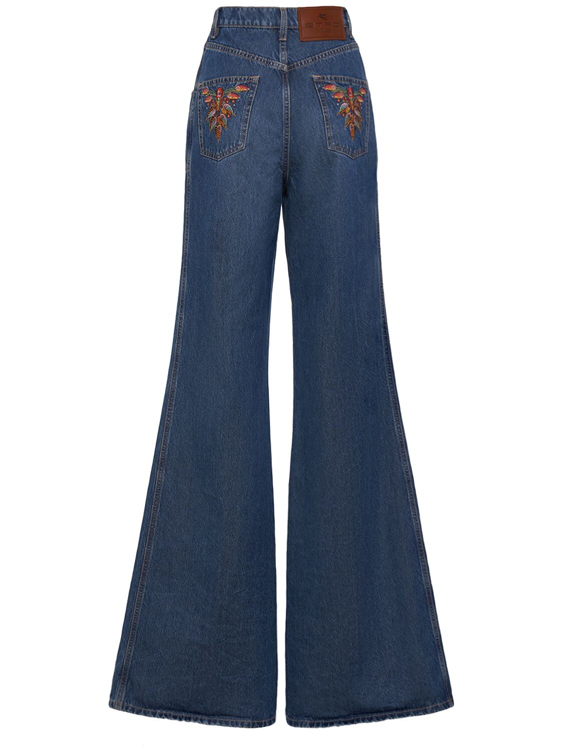 Shop Etro Embroidered Denim Flared Jeans