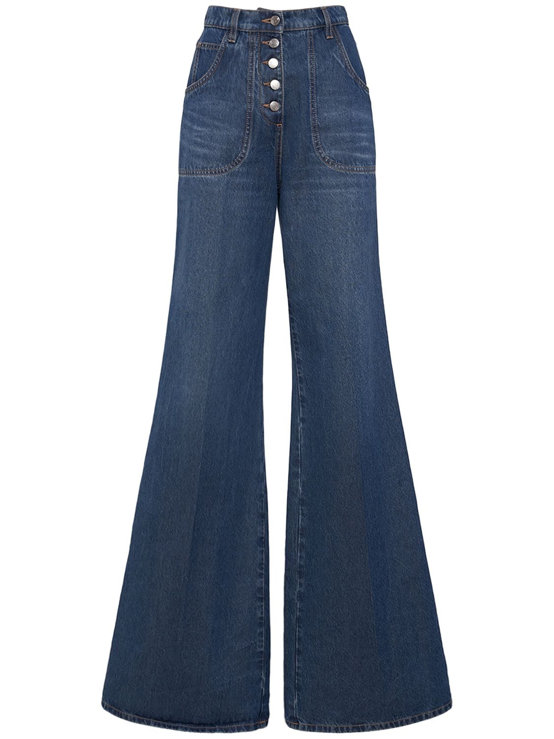 Image of Embroidered Denim Flared Jeans