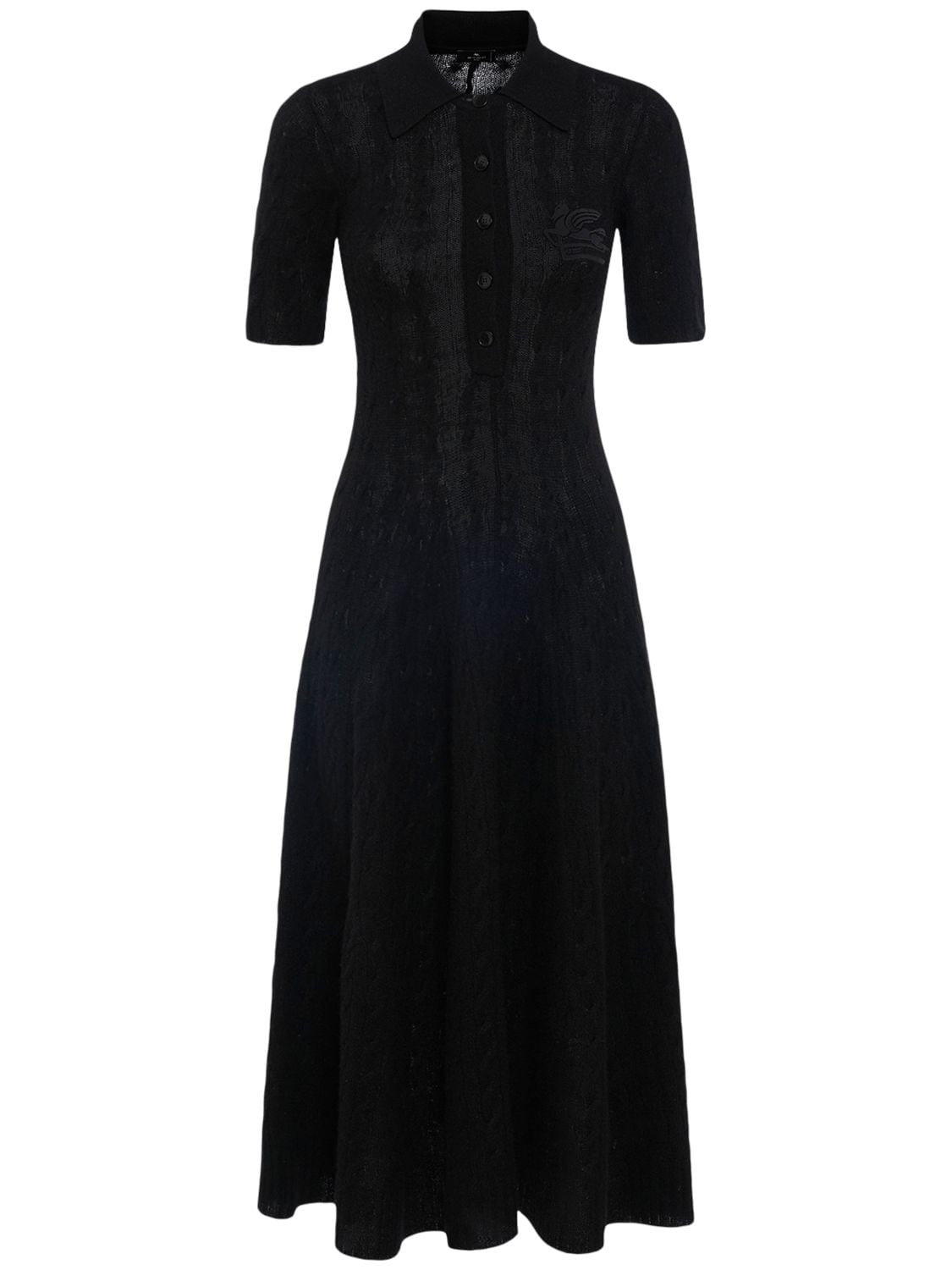 Etro Cashmere Knit Long Polo Dress In Black