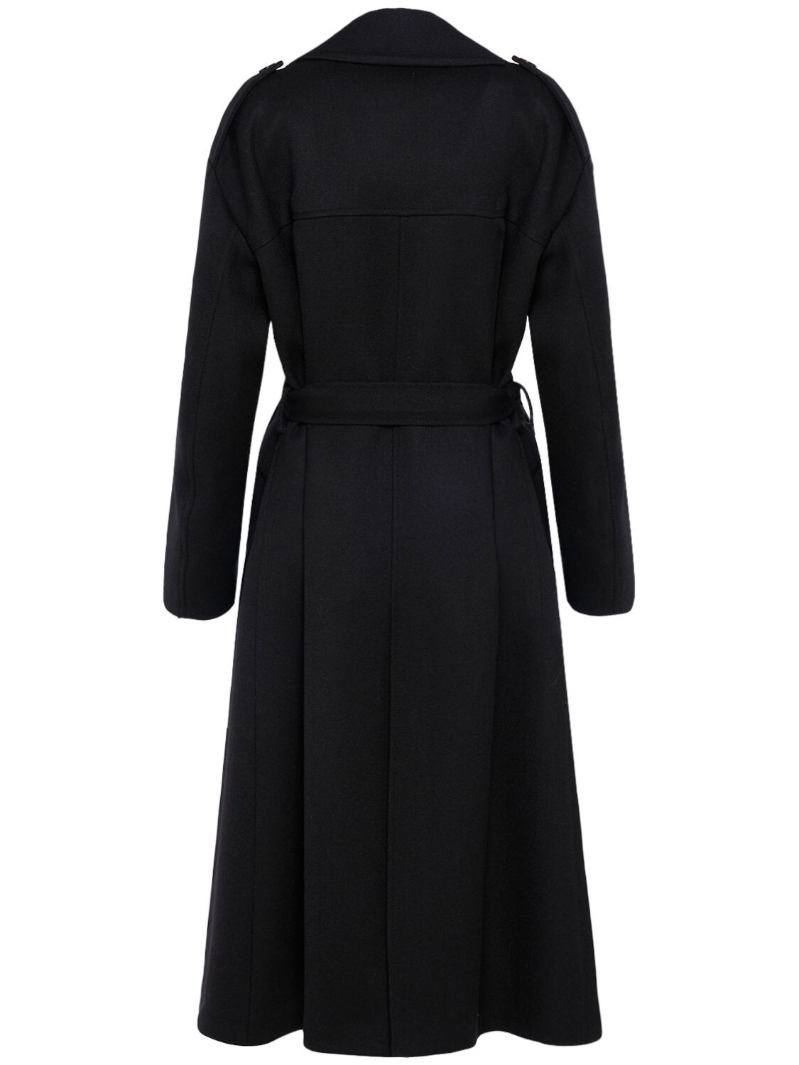 Shop Etro Embroidered Wool Long Coat W/belt In Black