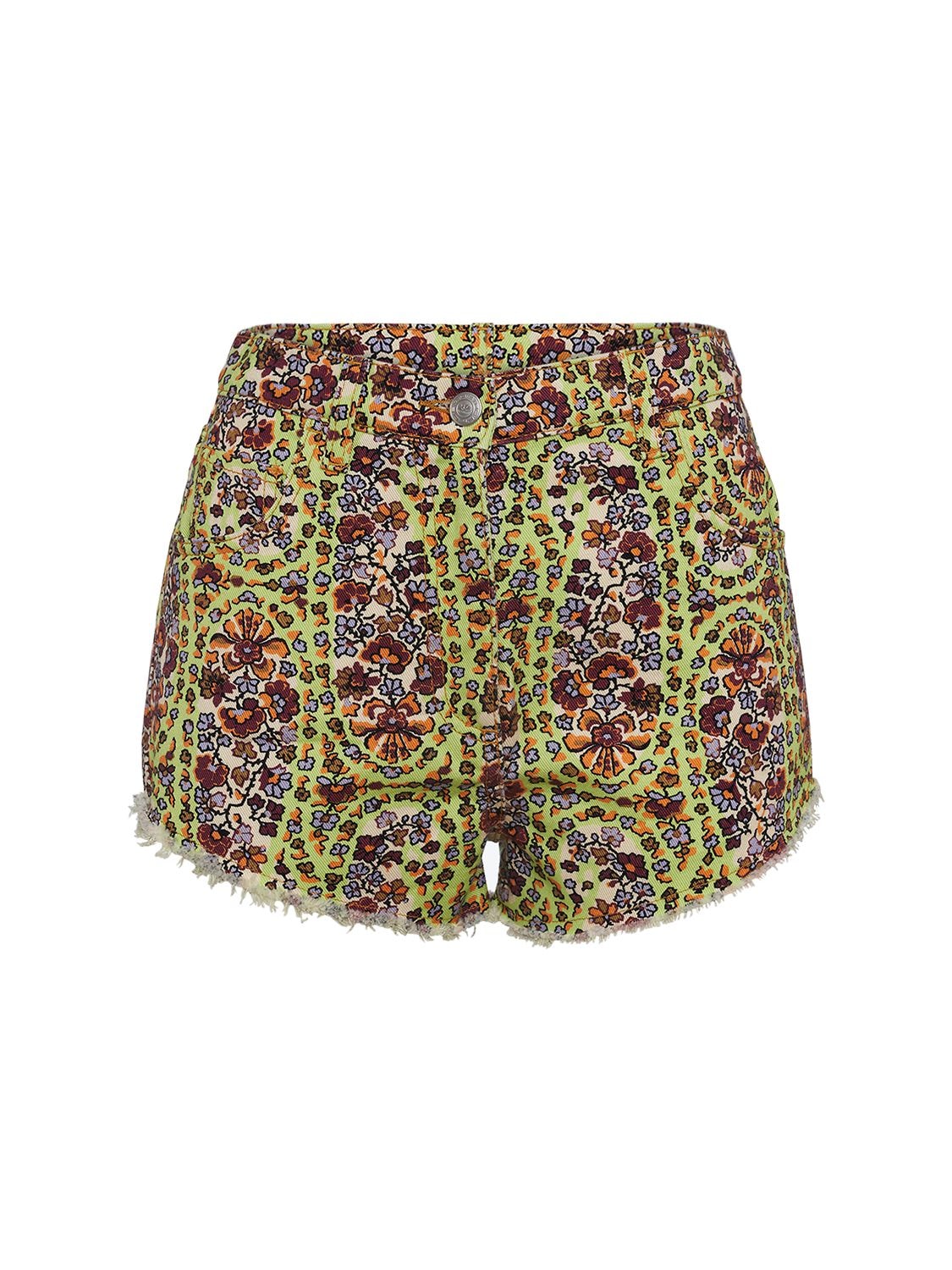 Etro Printed Denim Mini Shorts In Multicolor