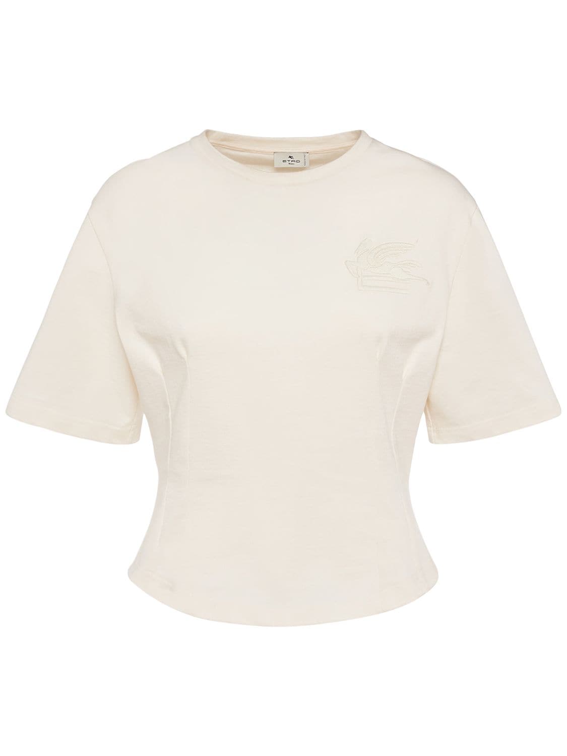 Etro Logo Cotton Jersey Crop T-shirt In White