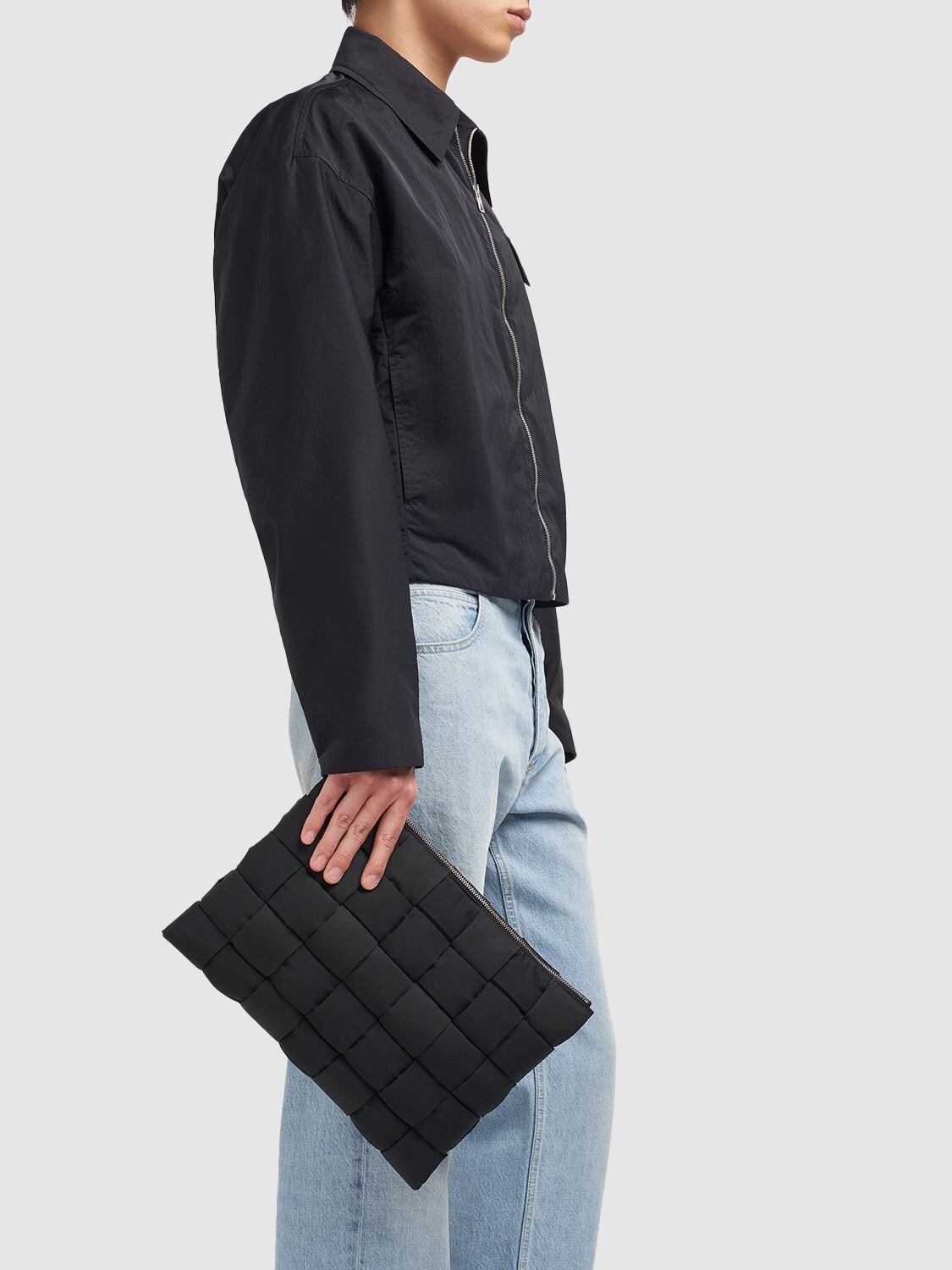 Shop Bottega Veneta Cassette Large Flat Tech Pouch In Black