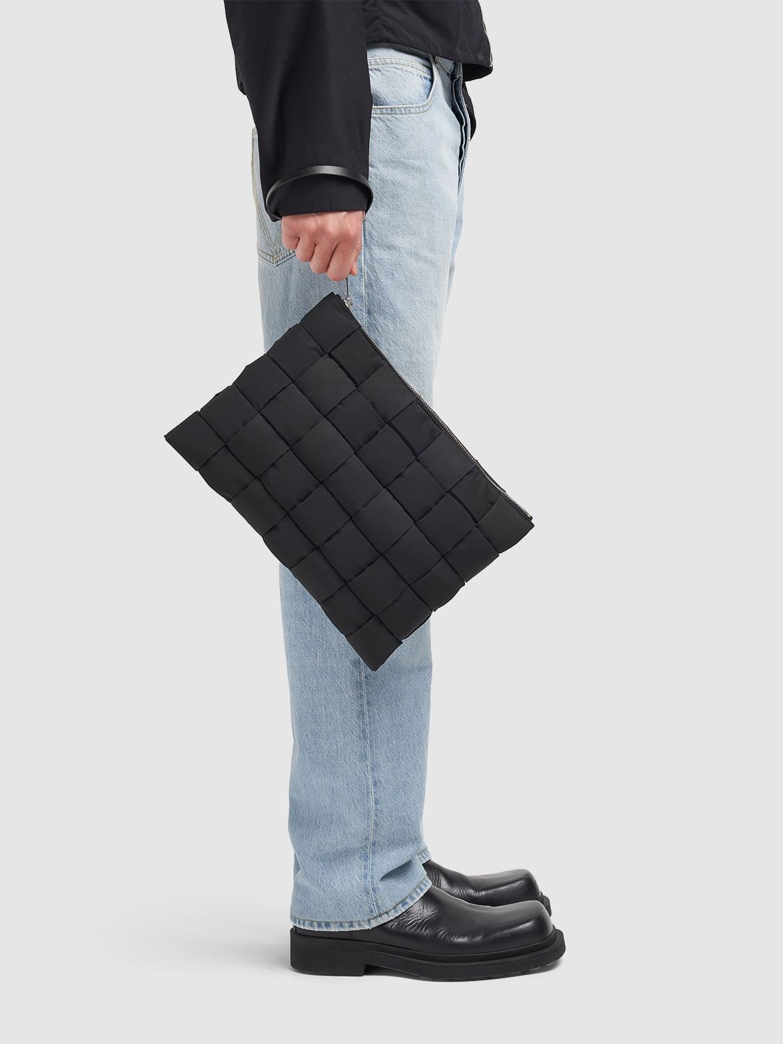 Shop Bottega Veneta Cassette Large Flat Tech Pouch In Black