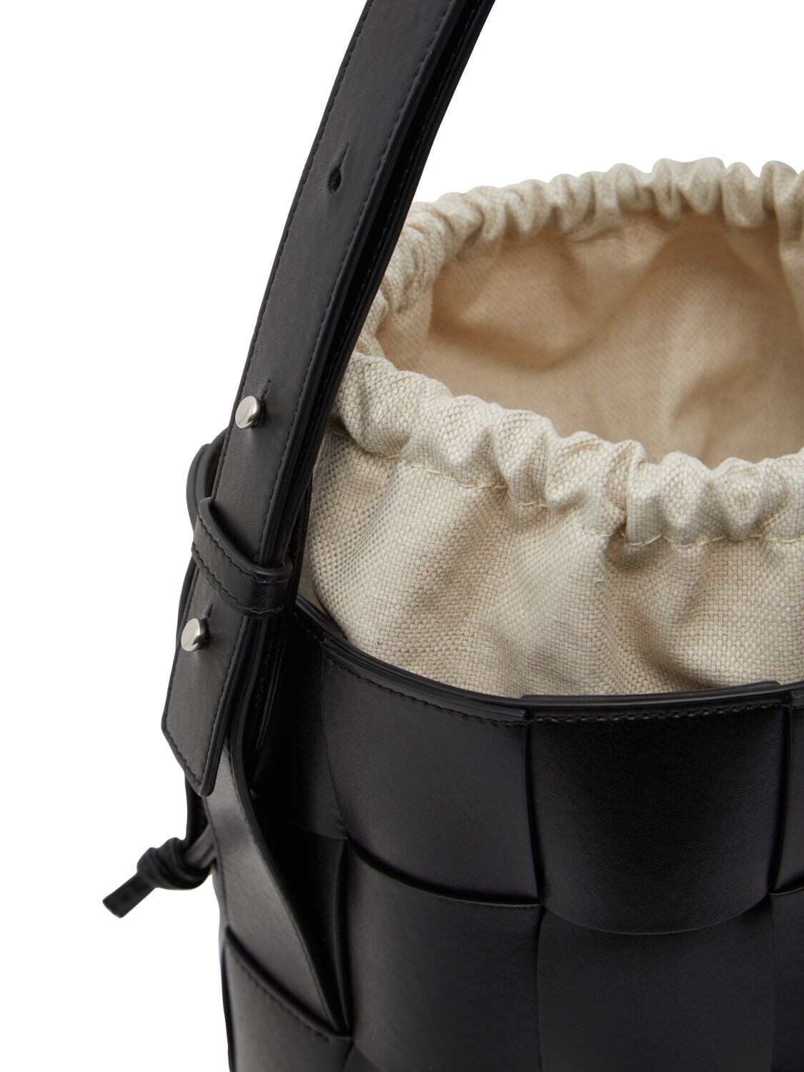 Shop Bottega Veneta Casette Lantern Leather Bucket Bag In Black