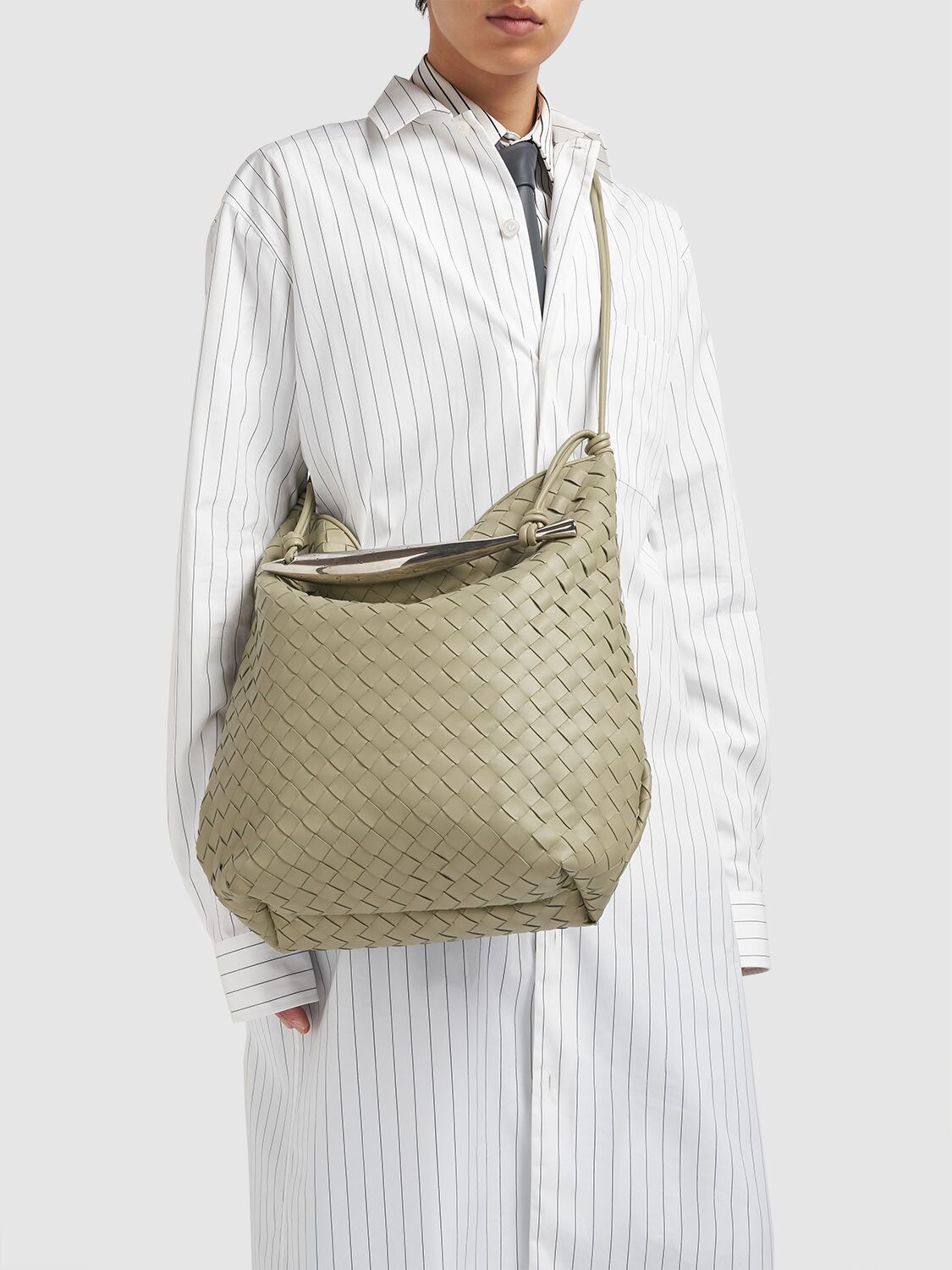Shop Bottega Veneta Sardine Hobo Leather Shoulder Bag In Travertine