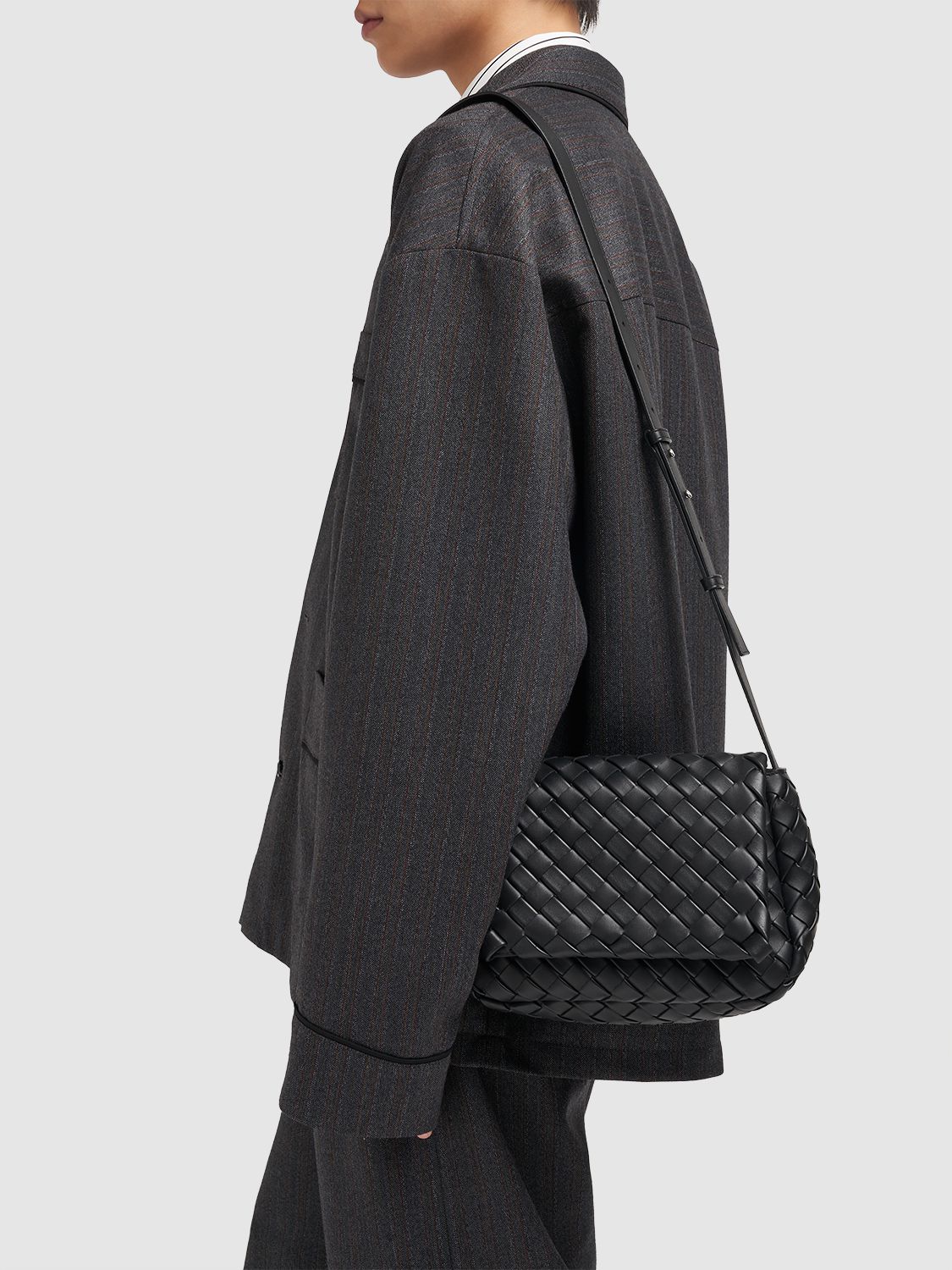 Shop Bottega Veneta Small Cobble Leather Messenger Bag In Black