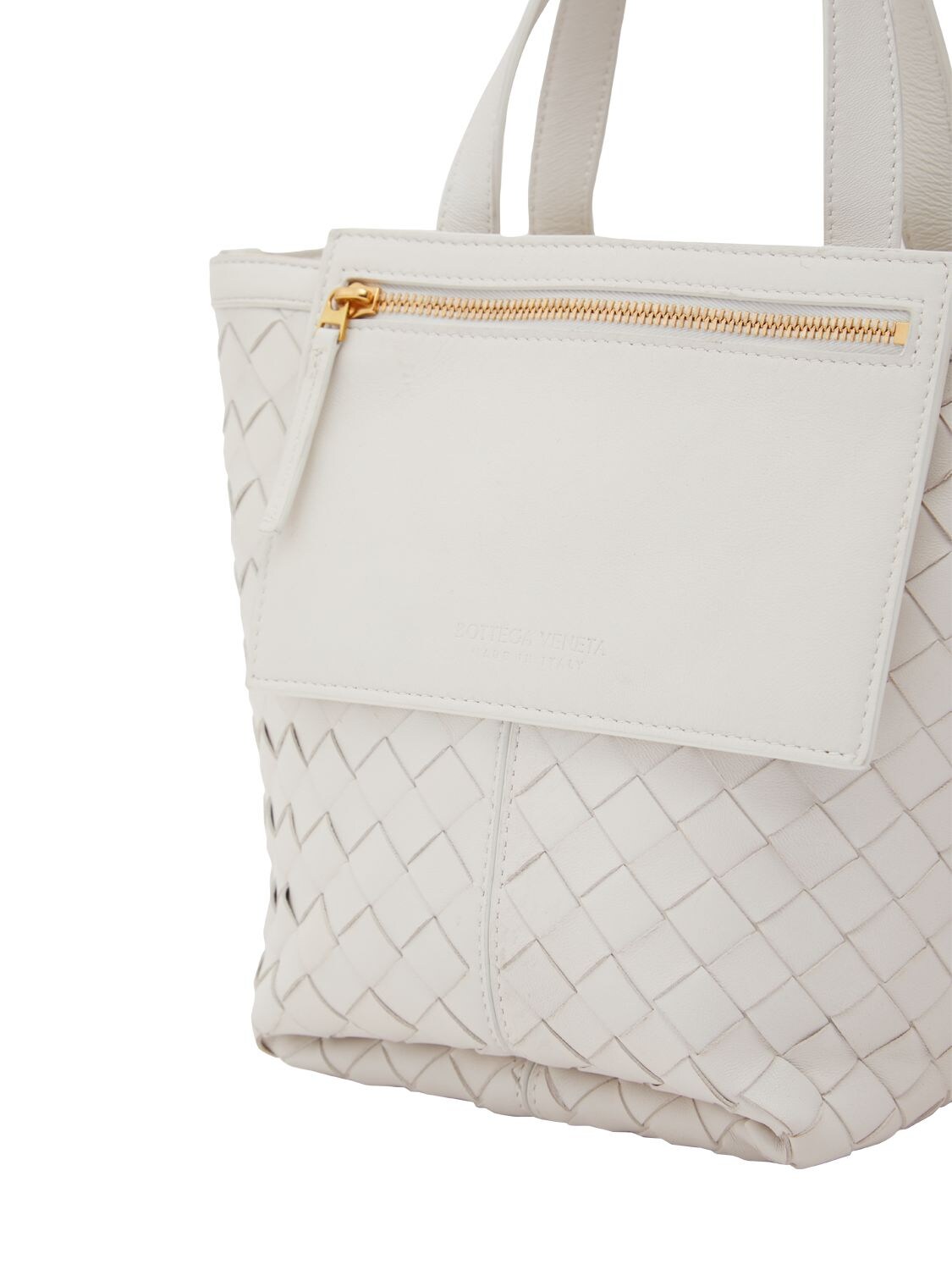 Shop Bottega Veneta Small Flip Flap Leather Tote Bag In Chalk
