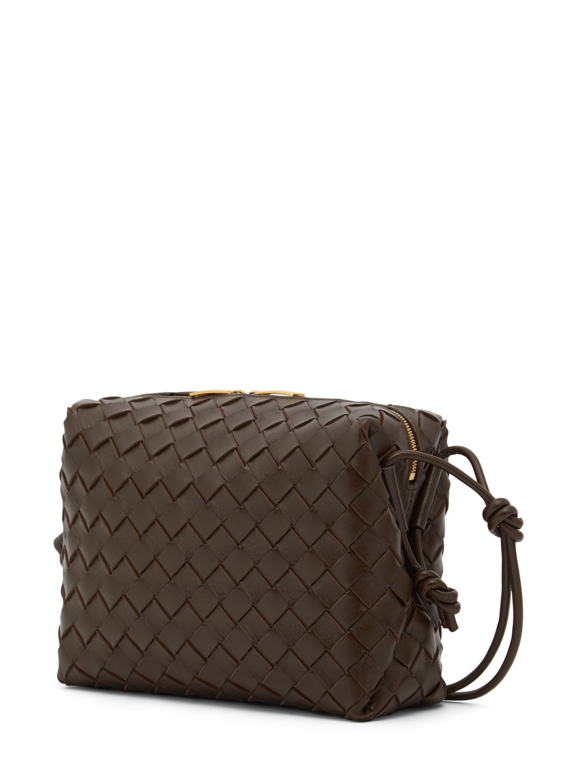 Shop Bottega Veneta Small Loop Leather Crossbody Bag In Brown