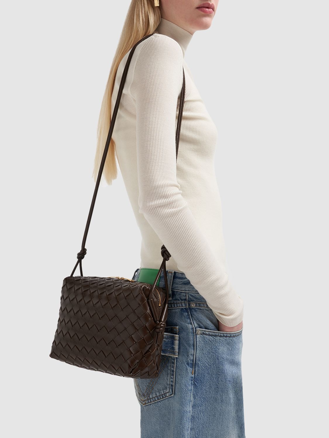 Bottega Veneta Small Loop Leather Crossbody Bag In Brown