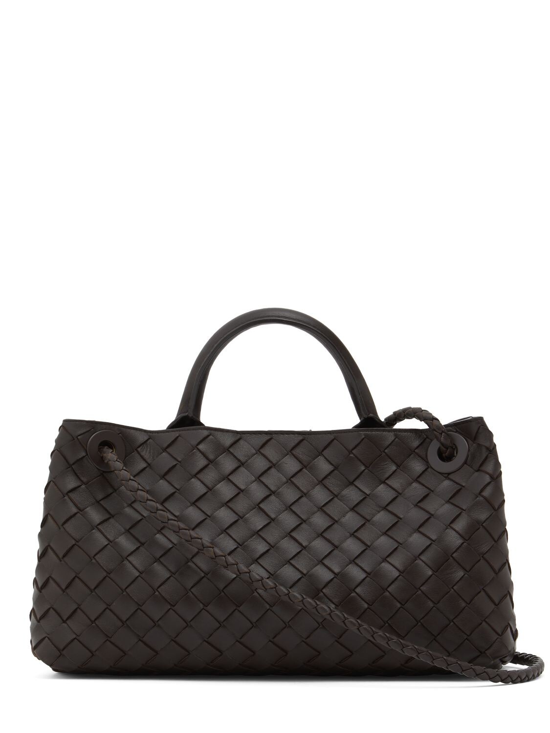 Shop Bottega Veneta East-west Andiamo Leather Top Handle Bag In Fondant