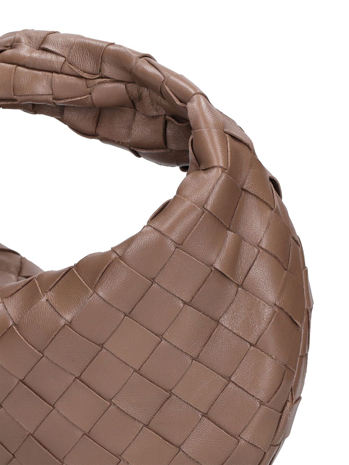Shop Bottega Veneta Mini Jodie Leather Top Handle Bag In Taupe Grey