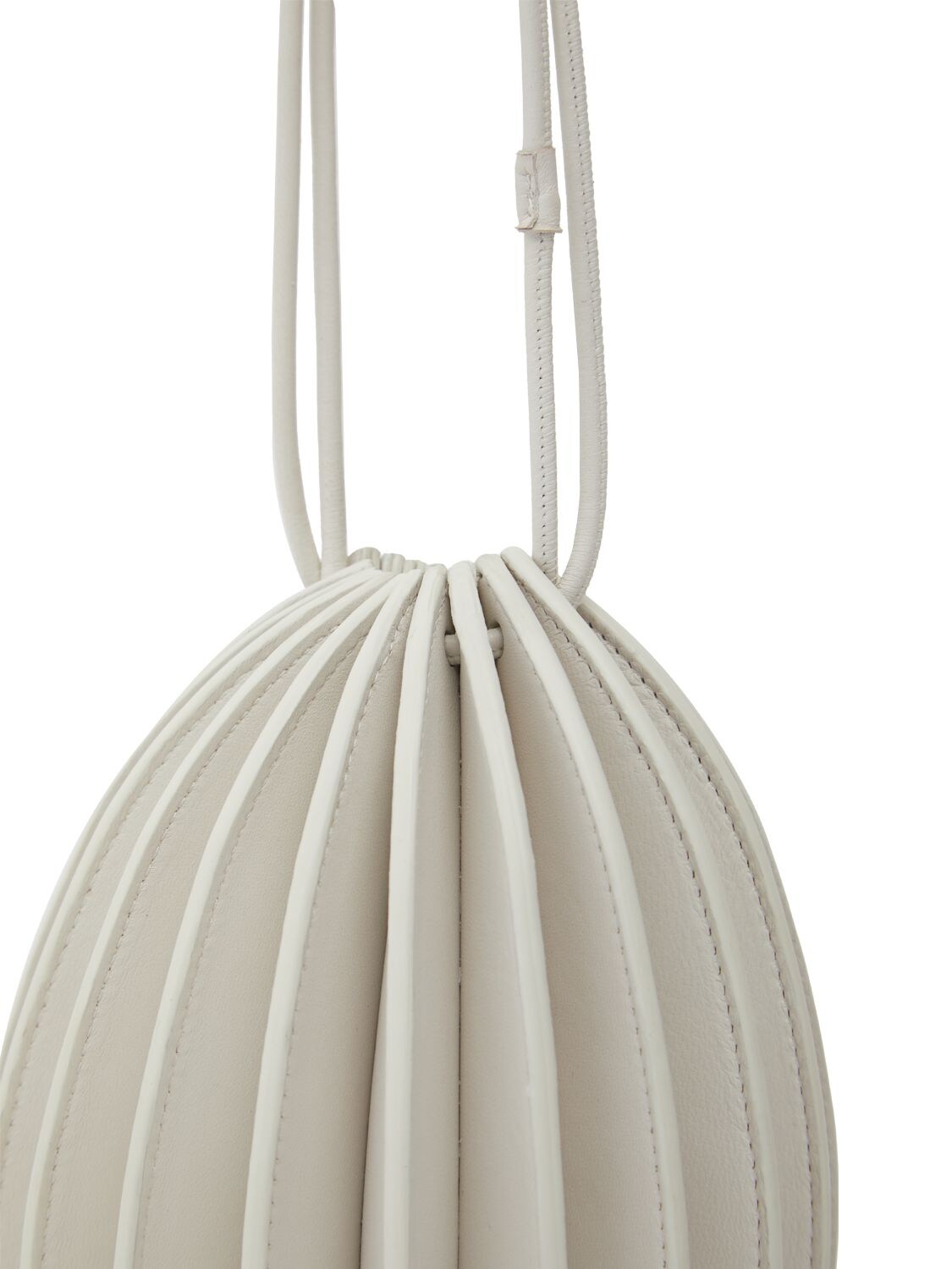 Shop Bottega Veneta Mini Pleated Leather Bag On Strap In Chalk