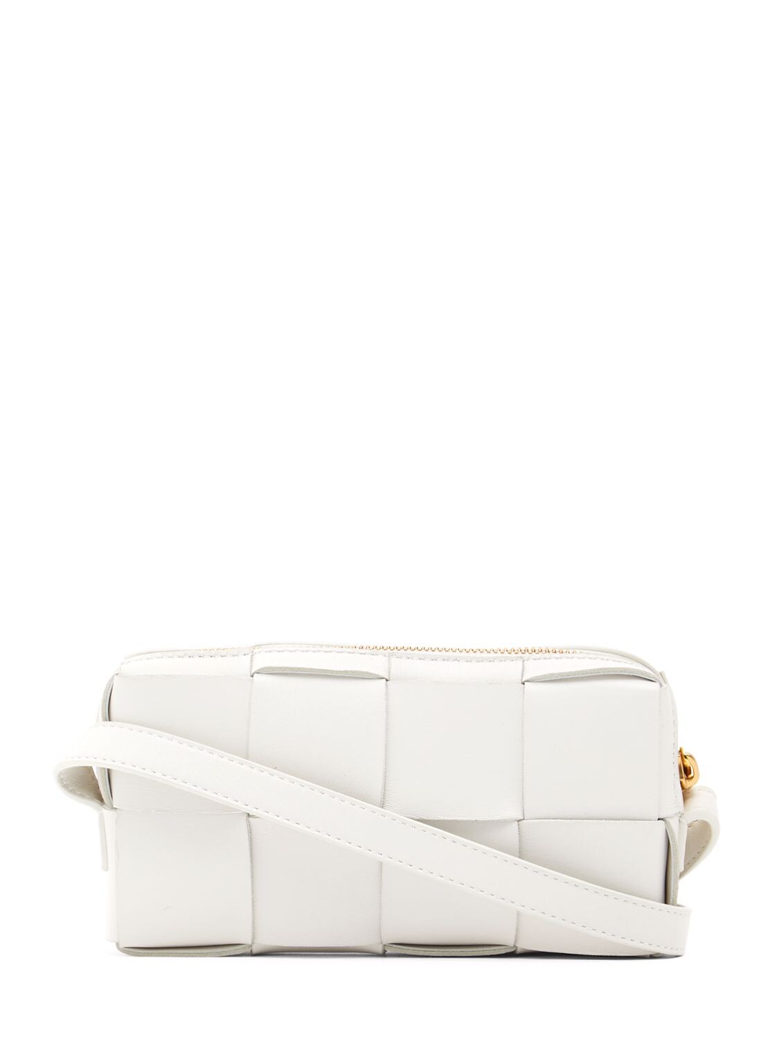 Shop Bottega Veneta Mini Cassette Leather Crossbody Bag In White