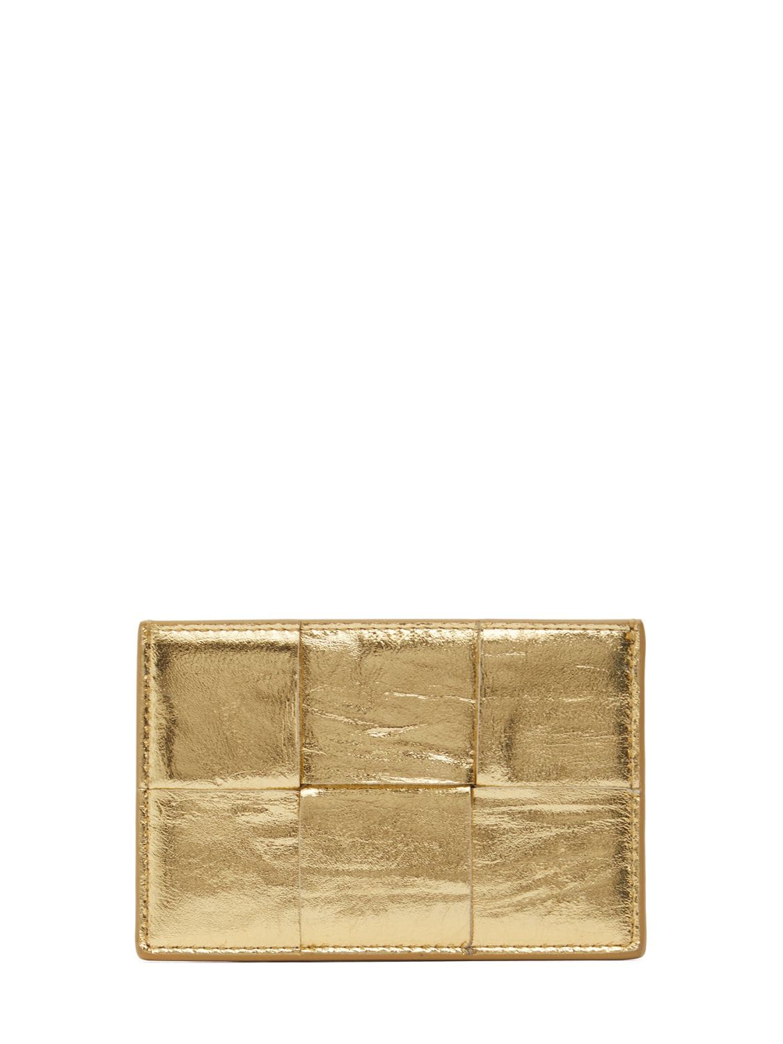 Bottega Veneta Cassette Leather Credit Card Case In Gold