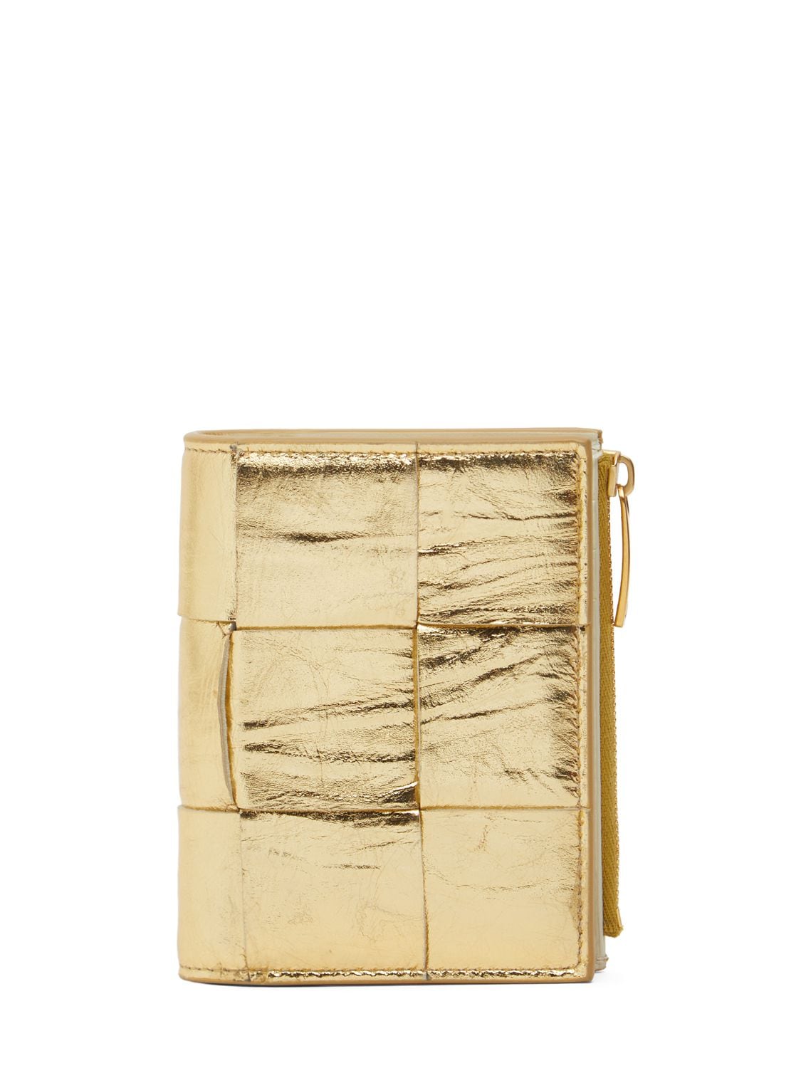 Bottega Veneta Small Cassette Leather Bifold Zip Wallet In Gold