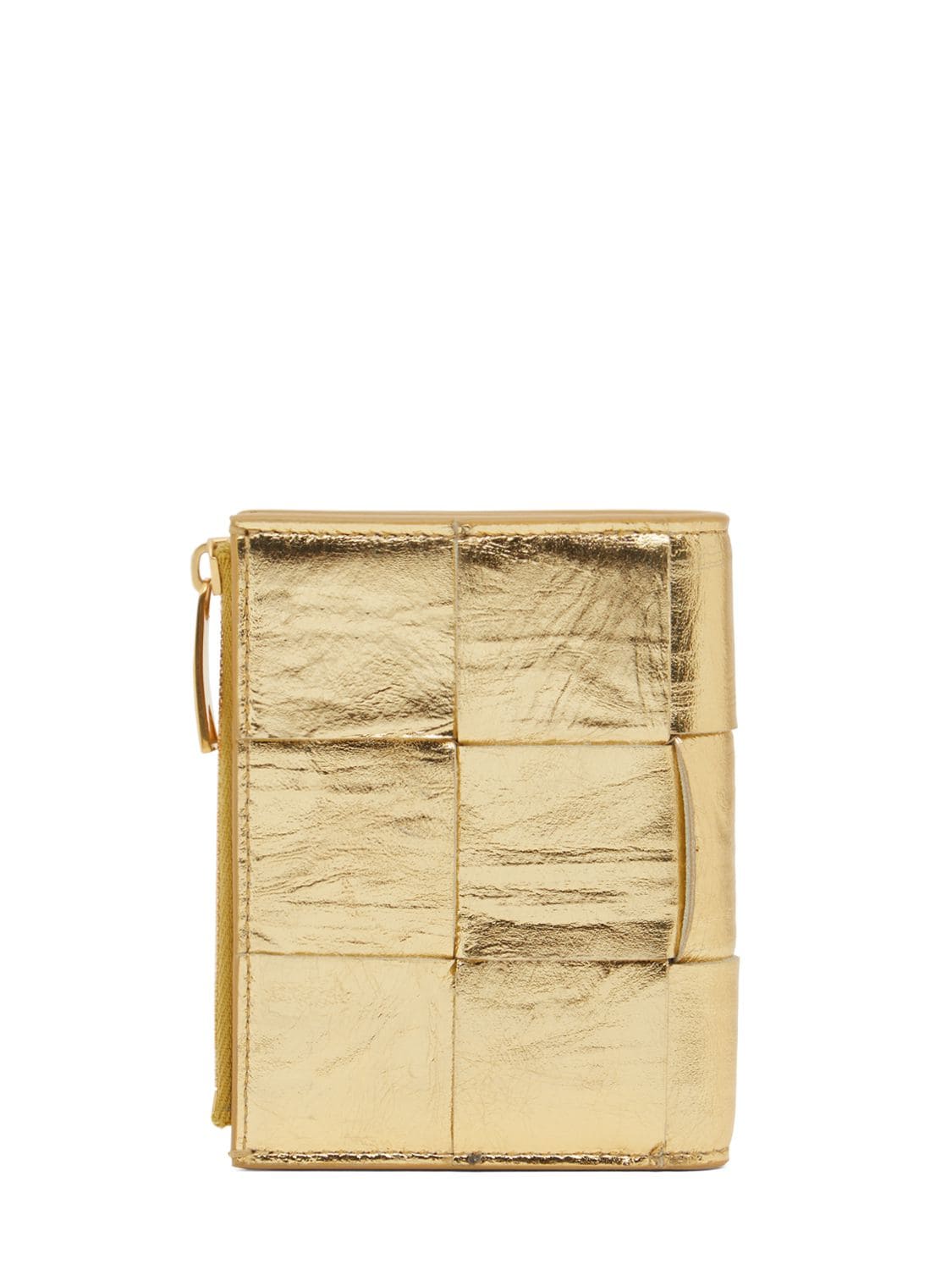 Shop Bottega Veneta Small Cassette Leather Bifold Zip Wallet In Gold