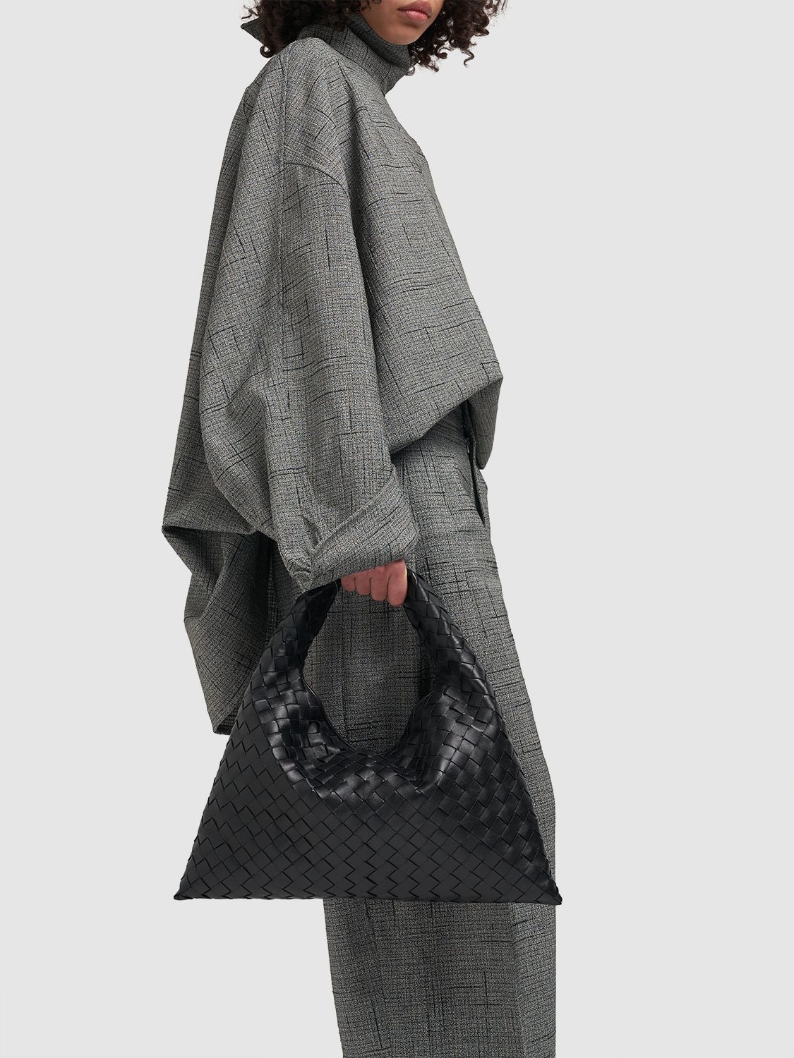 Polène | Bag - Béri with Chain - Black Textured Leather