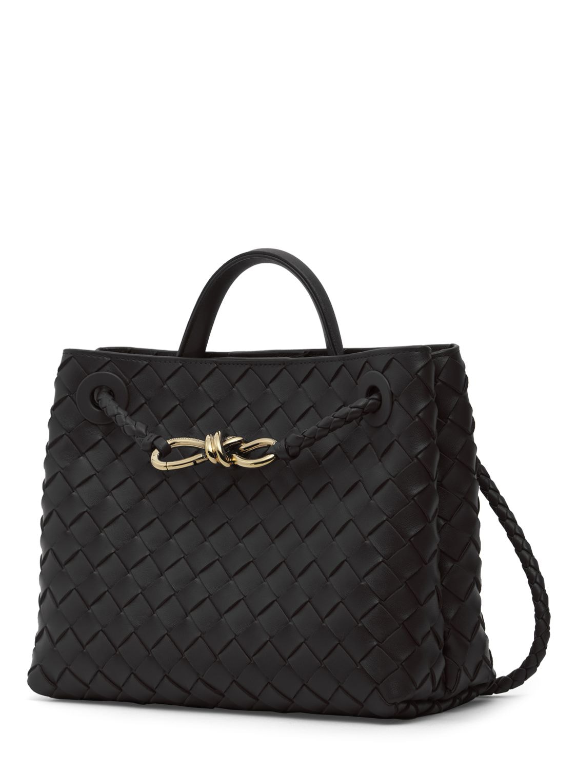 Shop Bottega Veneta Small Andiamo Leather Top Handle Bag In Black