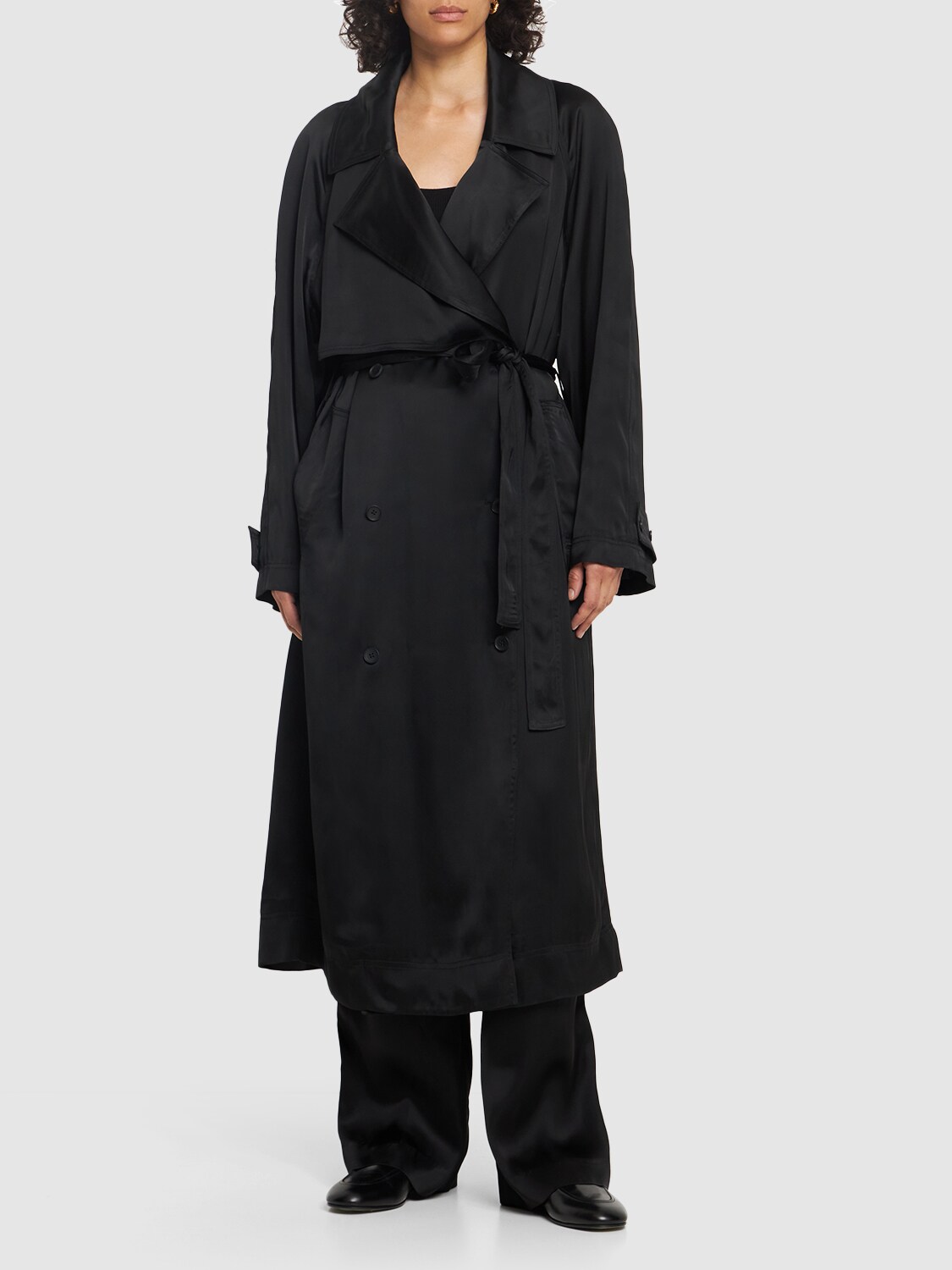LOULOU STUDIO LONNA DOUBLE BREAST VISCOSE TRENCH COAT 