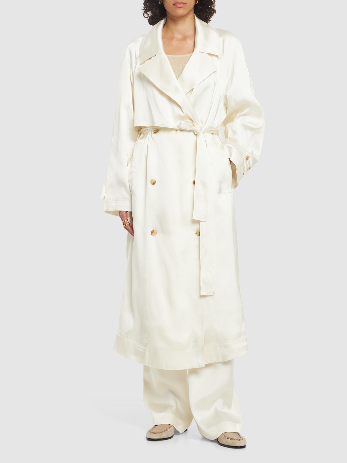 LOULOU STUDIO LONNA DOUBLE BREAST VISCOSE TRENCH COAT 