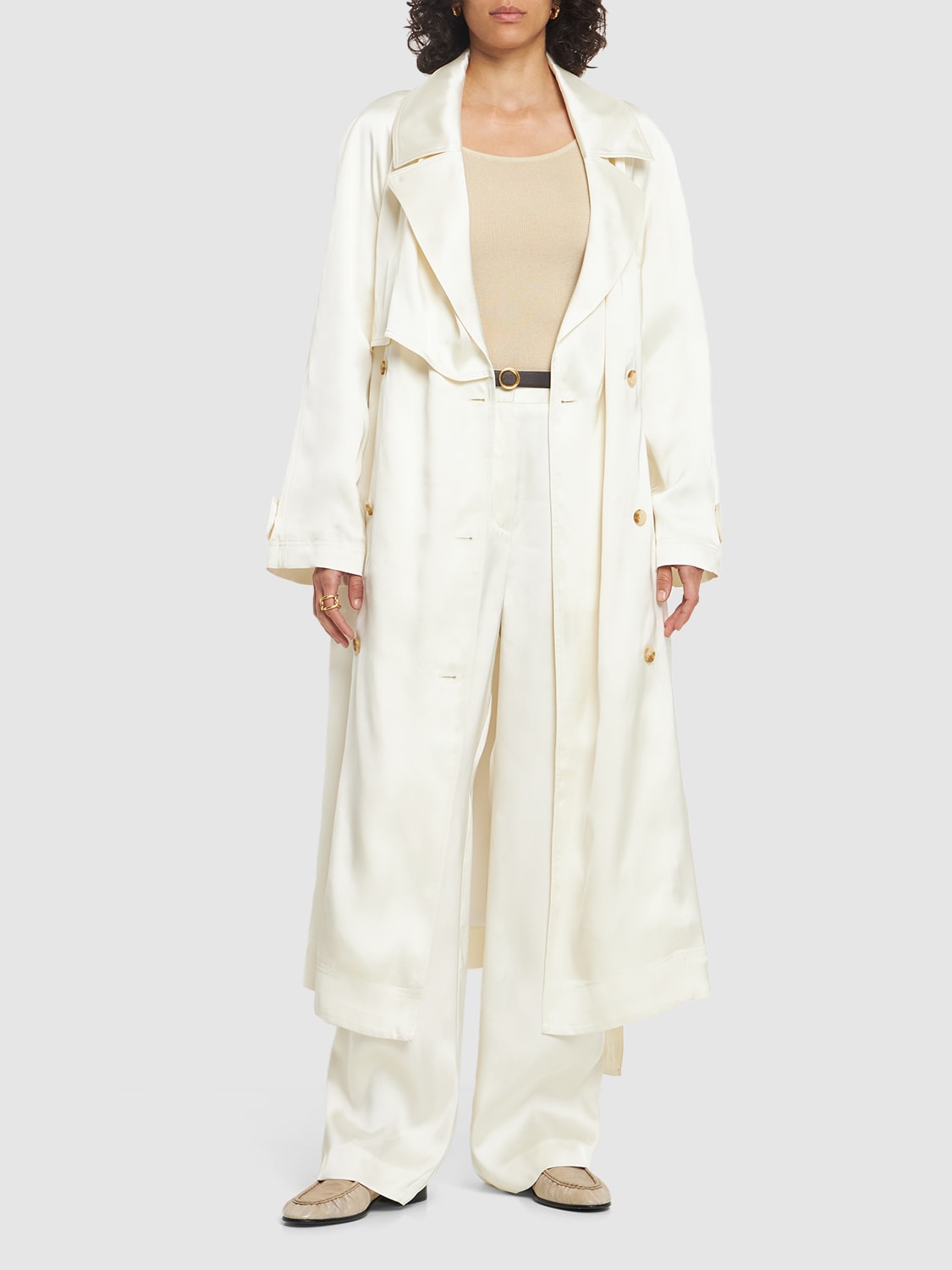 LOULOU STUDIO LONNA DOUBLE BREAST VISCOSE TRENCH COAT 