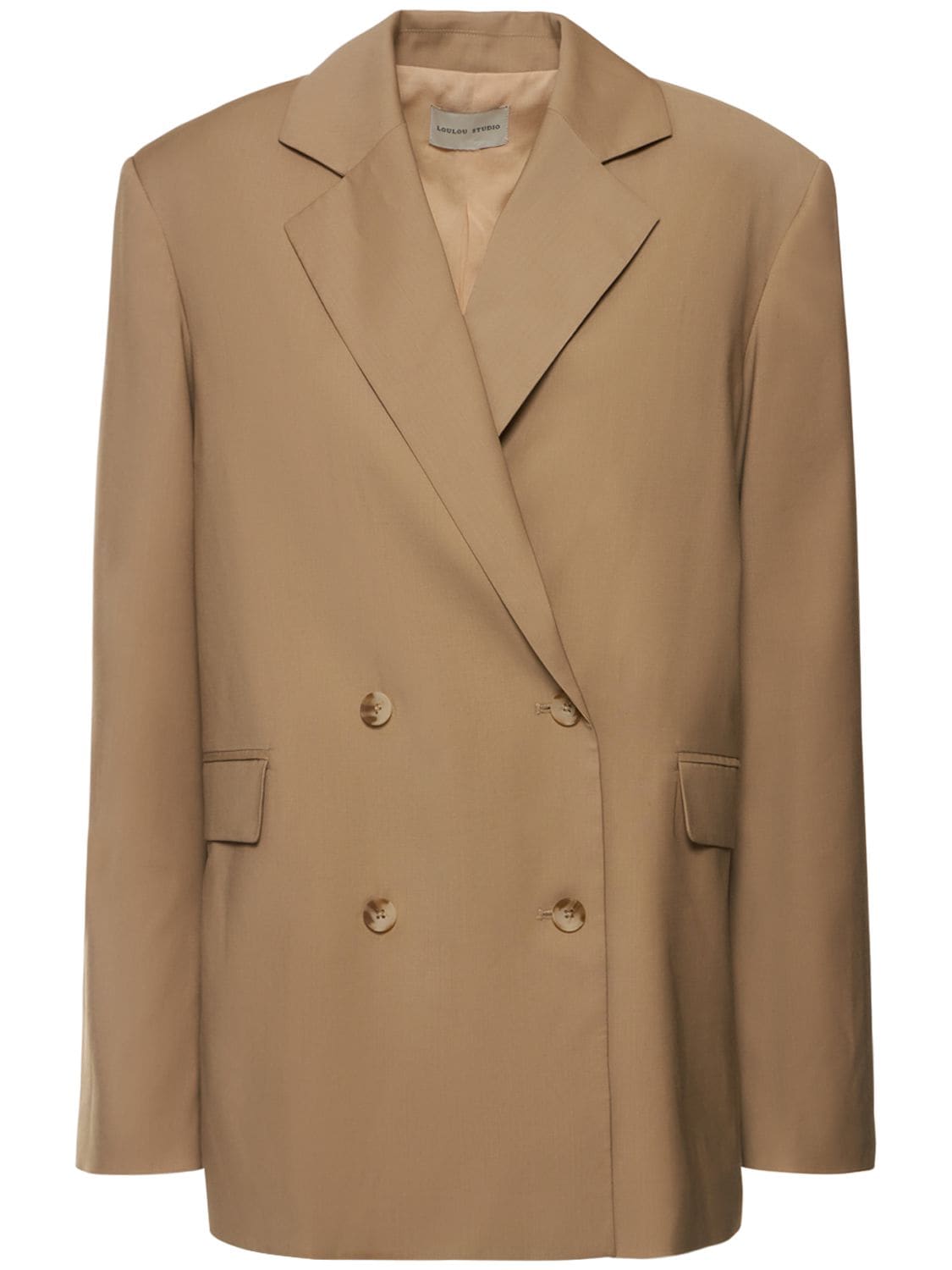 Shop Loulou Studio New Donau Double Breasted Wool Blazer In Beige