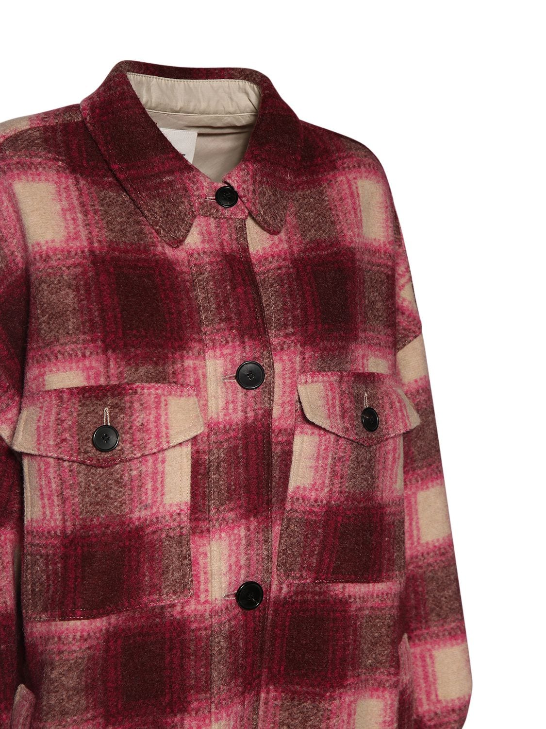 Shop Marant Etoile Fontizi Plaid Wool Blend Coat In Fuchsia