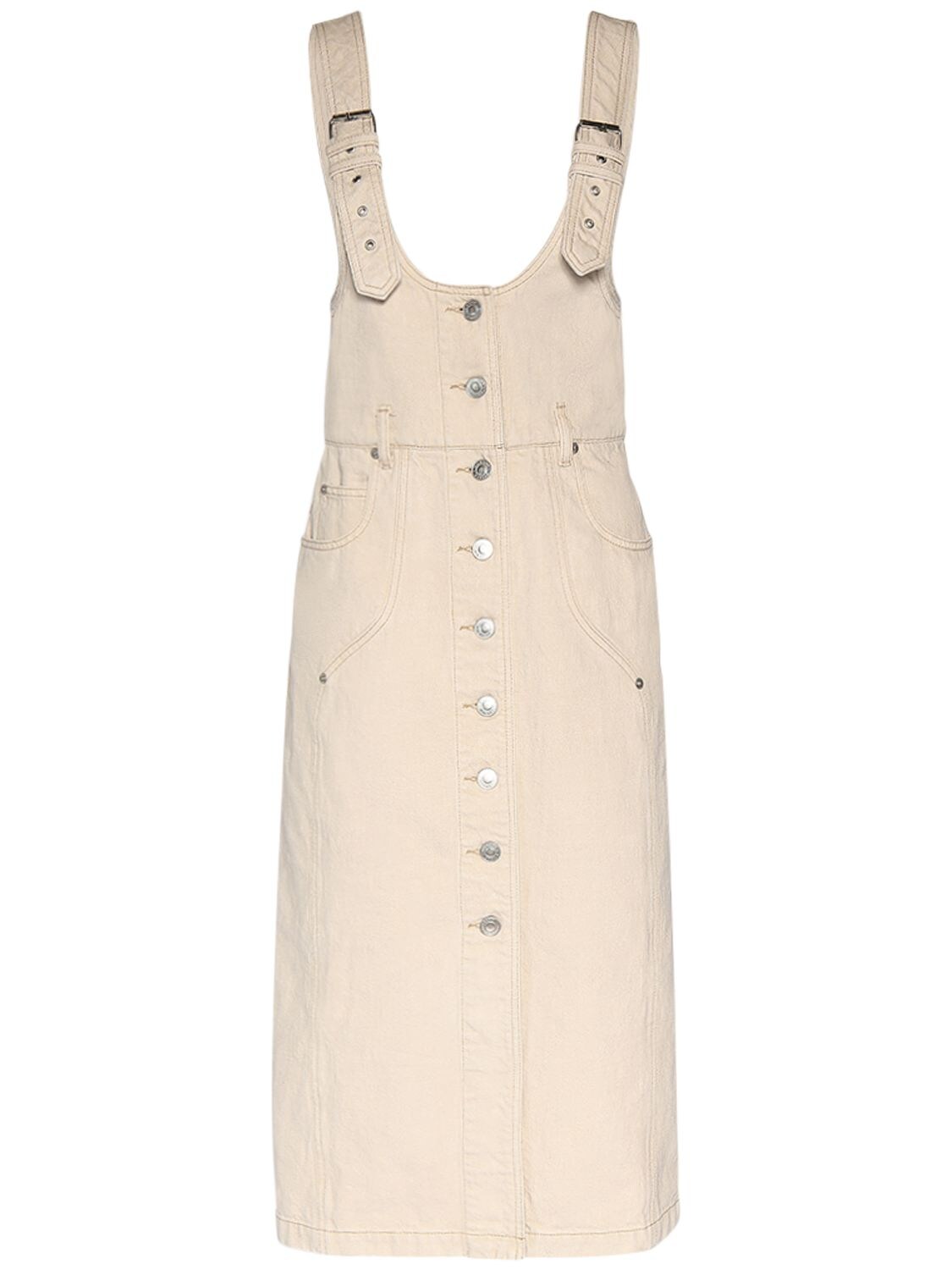 Shop Marant Etoile Filipine Cotton Denim Midi Dress In Ecru