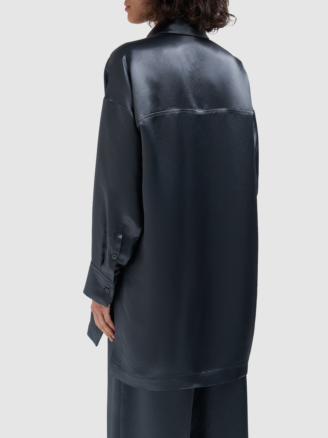 Shop Max Mara Bacio Oversize Satin Shirt In Dark Grey