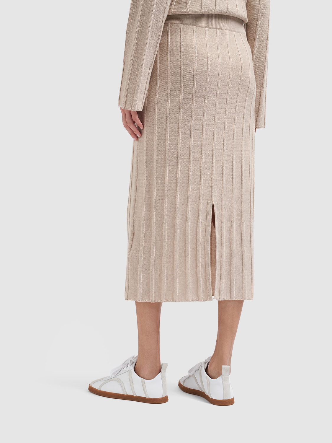 Melk Wool Rib Knit Midi Skirt In White