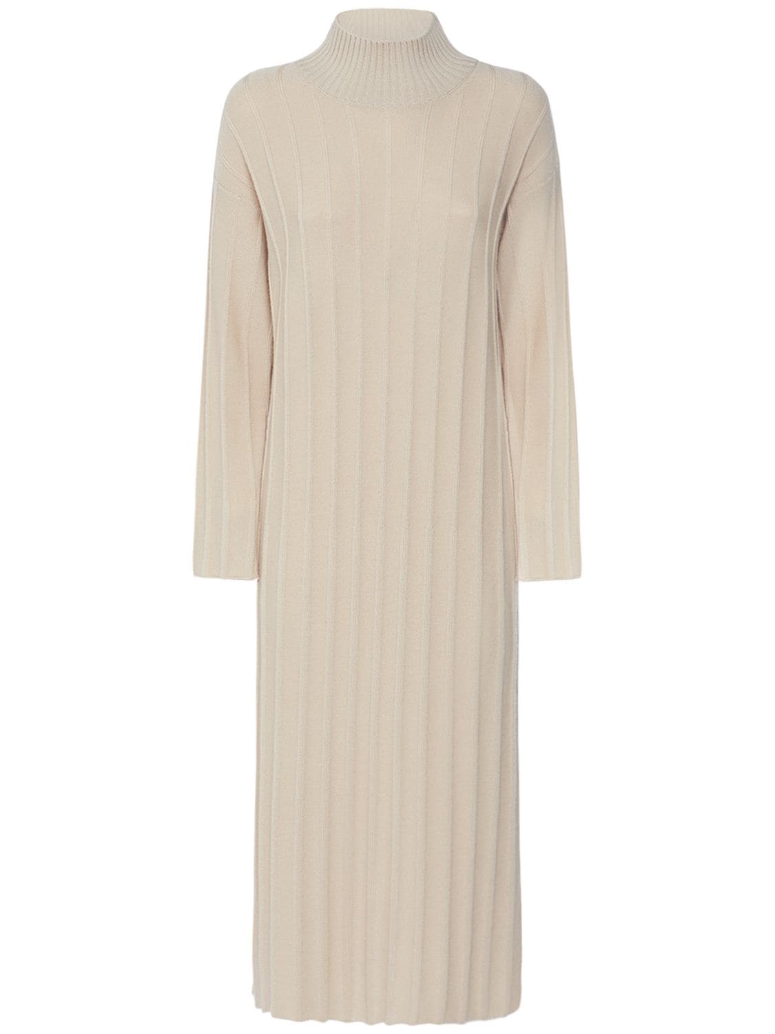 Max Mara Arezzo Wool Rib Knit Midi Dress In Light Beige
