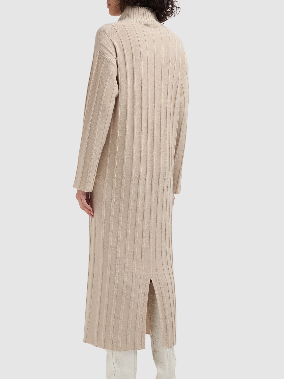 Shop Max Mara Arezzo Wool Rib Knit Midi Dress In Light Beige