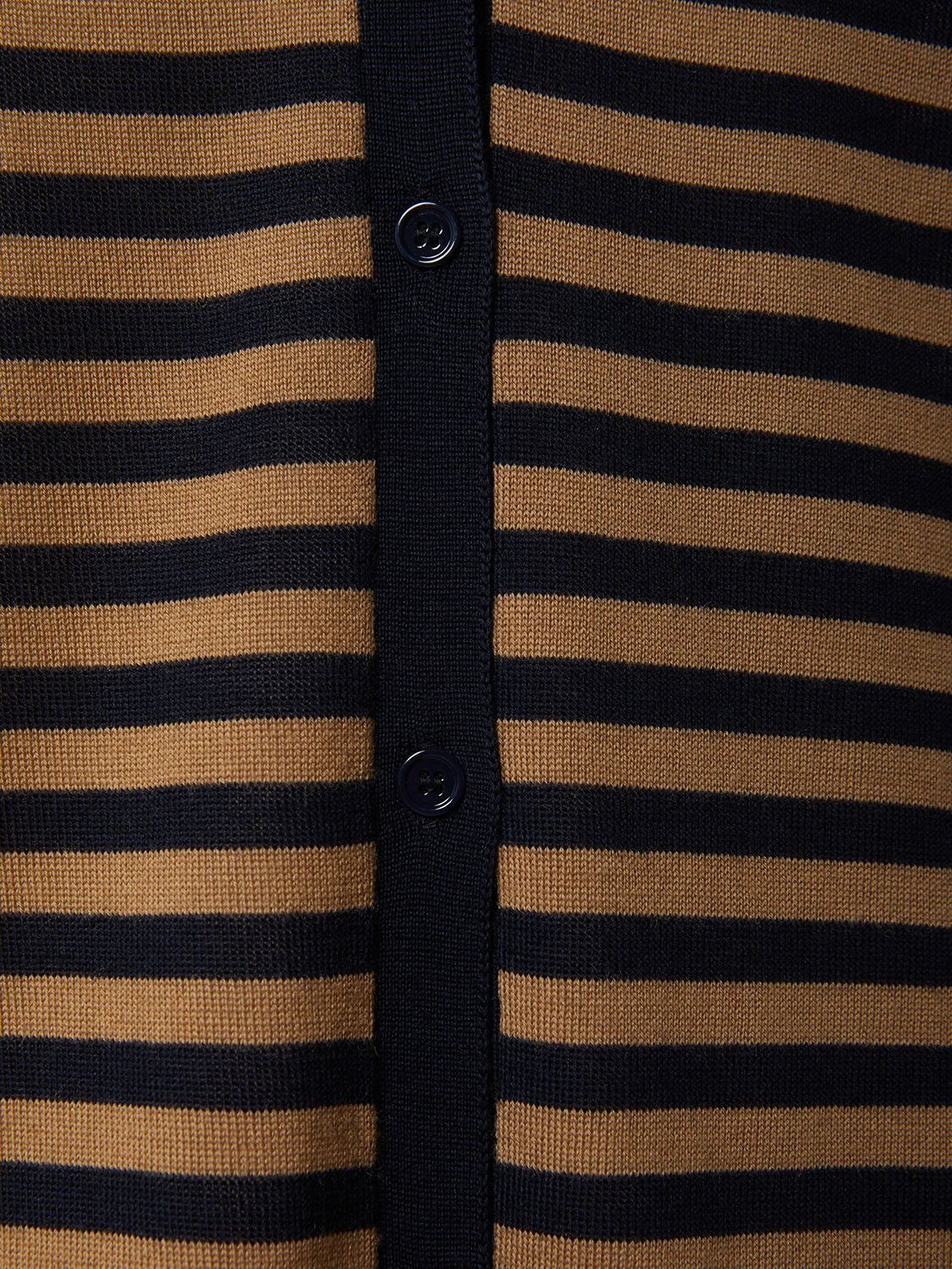 Shop Max Mara Corolla Striped Wool Knit Cardigan In Camel,navy