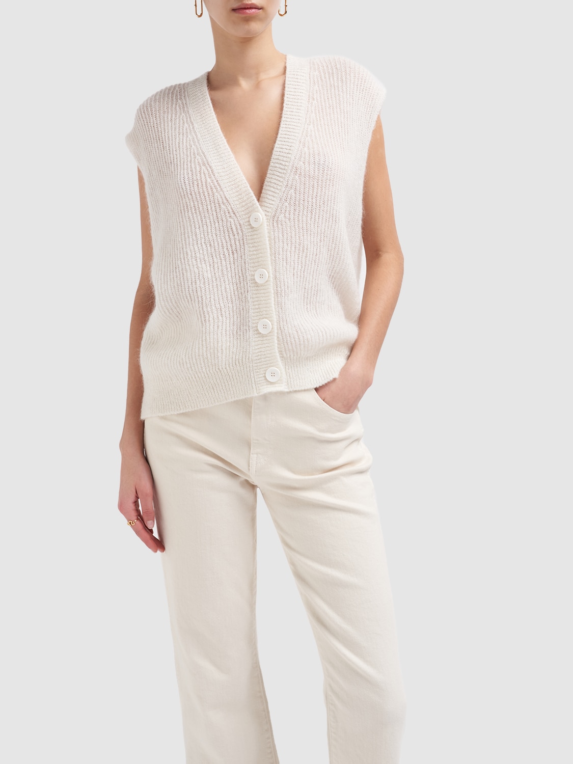 Shop Max Mara Fabiana Mohair Blend Knit Cardigan Vest In Off White